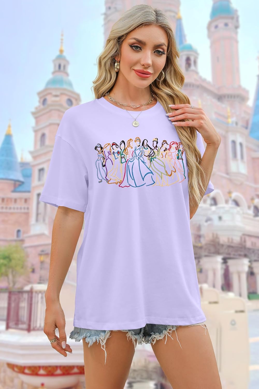 BANGELY Magical Shirt Women Cute Embroidered Magic Princess T-Shirt Family Vacation Shirt Casual Short Sleeve Tee Top - Image 2
