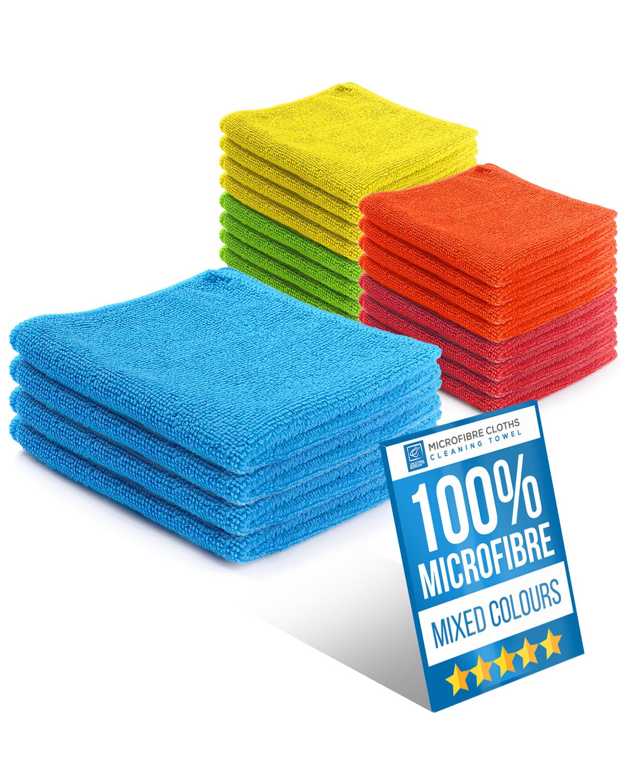 Microfibre Cloth Pack of 20 Microfiber Cleaning Cloths, Super Absorbent, Very Soft for Bathroom, Kitchen, Windows, Glass, Car Interior & Exterior, Mixed Colour 40cm x 40cm