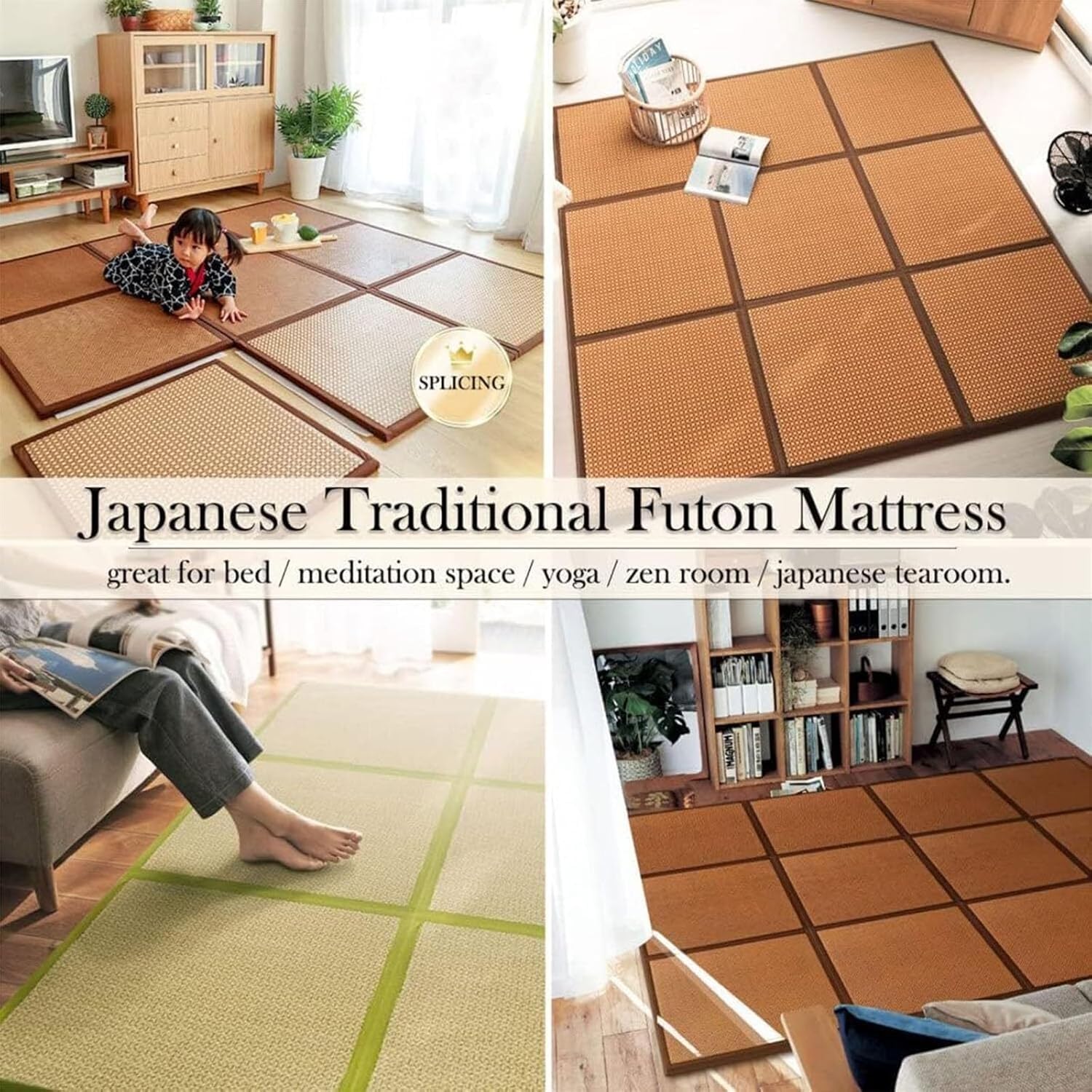 MIAOXIAO Tatami traditionnel japonais, tatami traditionnel en rotin, tapis antidérapant confortable pour salon, salle de jeux, chambre à coucher - 3 - 60 x 60 cm