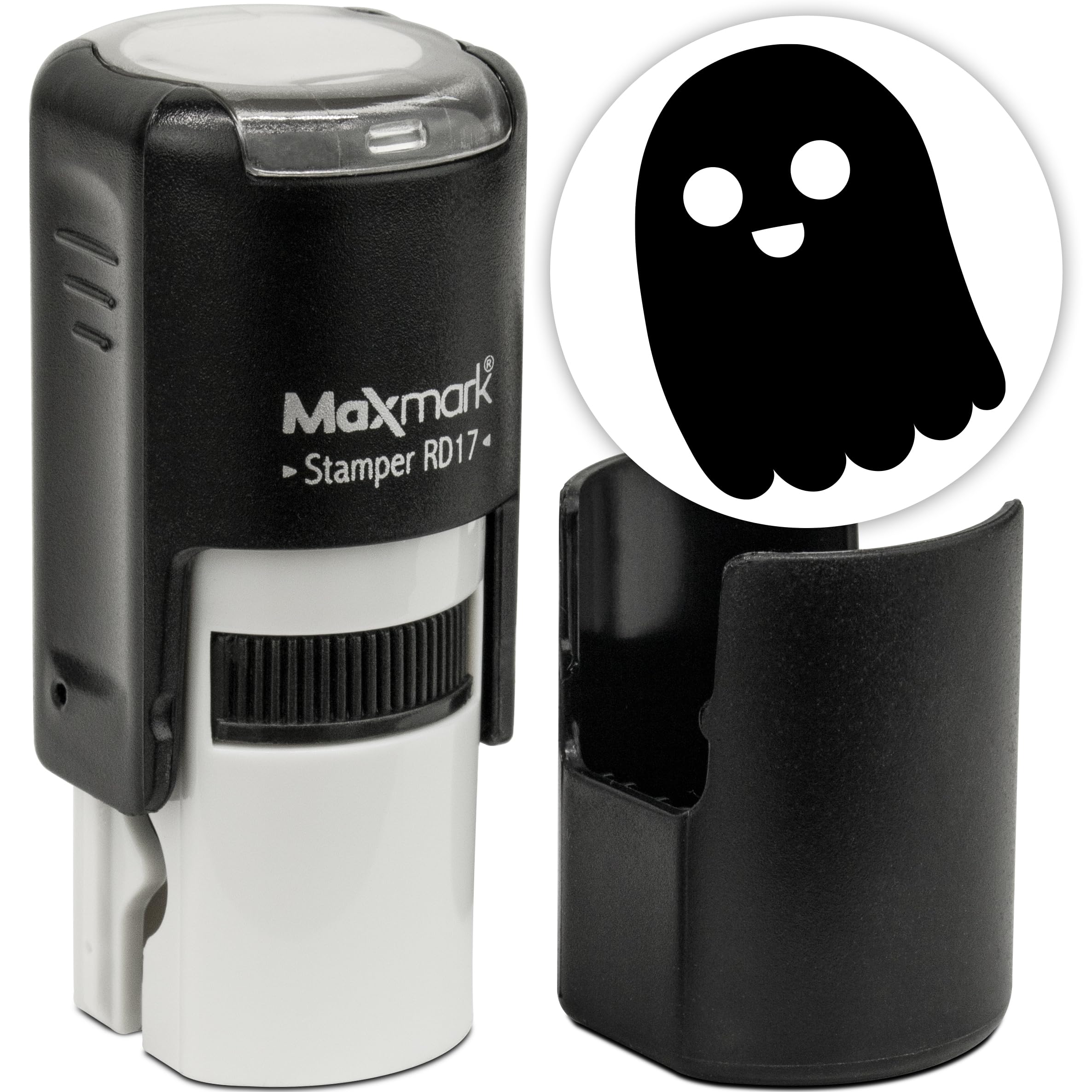 MaxMarkRound Self Inking Halloween Stamp - Ghost - Black Ink