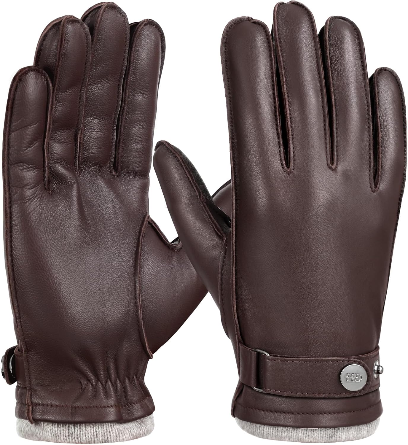 GSG leather gloves for men Sheepskin Classic Driving Gloves Winter Touchscreen Wool Lined Warm Gloves - Image 7