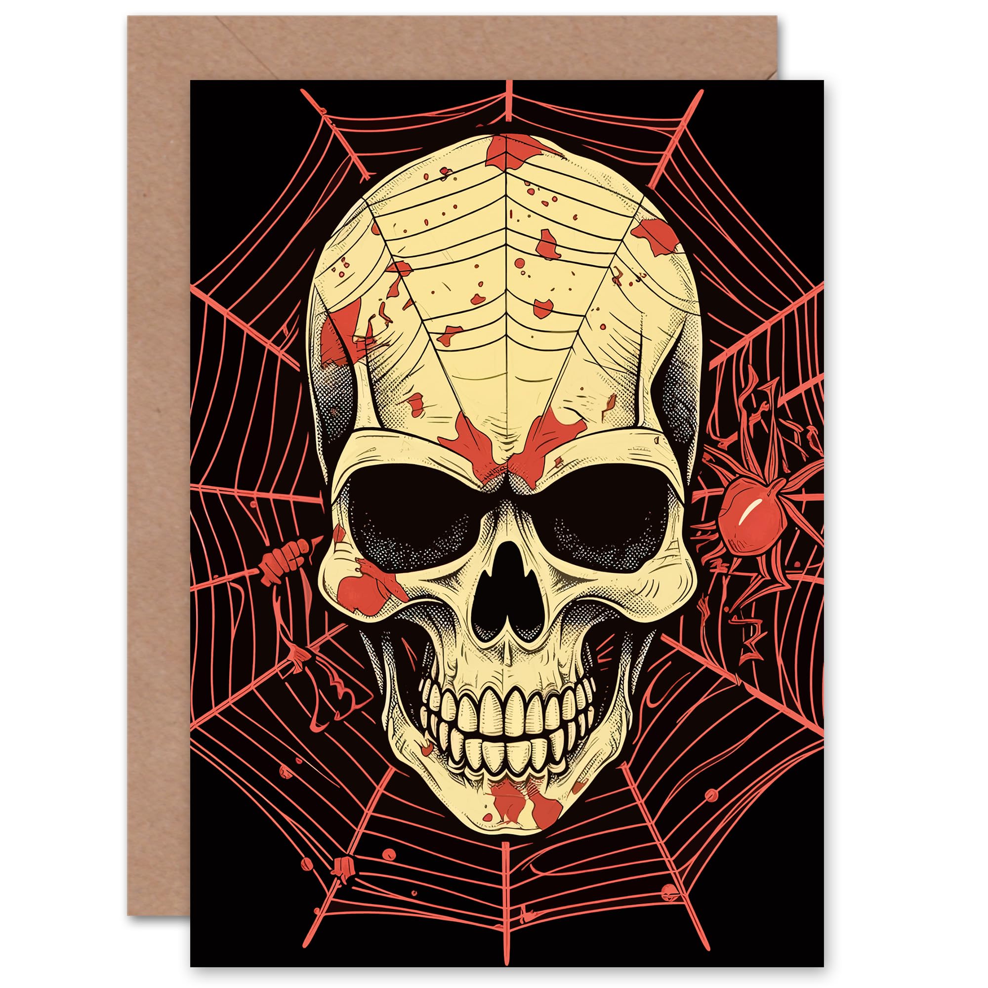 Artery8 Skull Spider Web Death Metal Rock for Husband Him Dad Son Brother Birthday Thank You Congratulations Blank Art Greeting Card