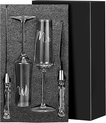 Miniatura 9 de Boao Juego de 4 flautas de tostado de boda y servidor de tartas, suministros de recepción de boda, copas de champán, cuchillo para tartas, servidor