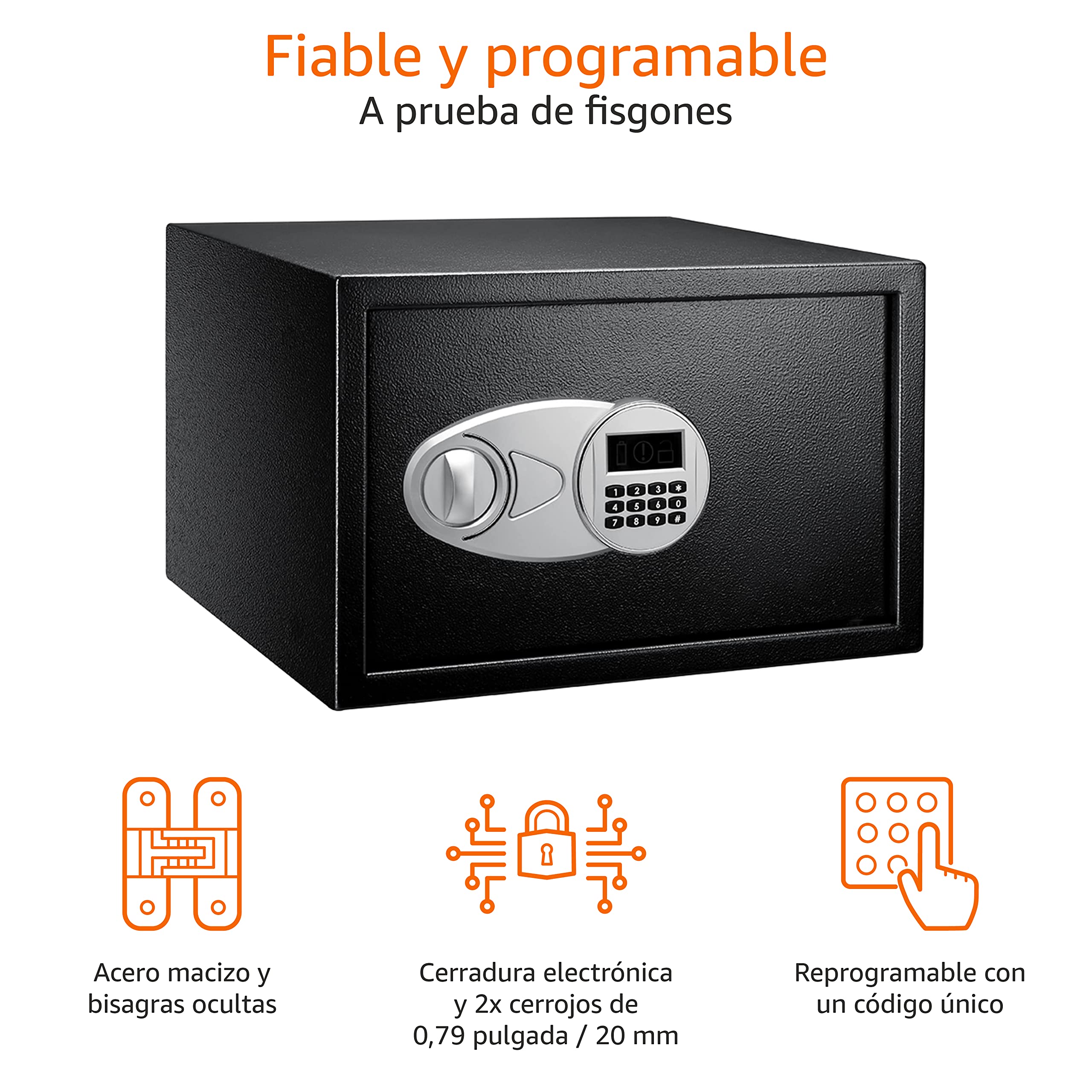 Amazon Basics Caja Fuerte de Seguridad de Acero con Cerradura con Teclado, Protege Dinero, Joyas, Documentos de identificación, 14 l, 35 cm x 25 cm x 25 cm, Color Negro — view 33