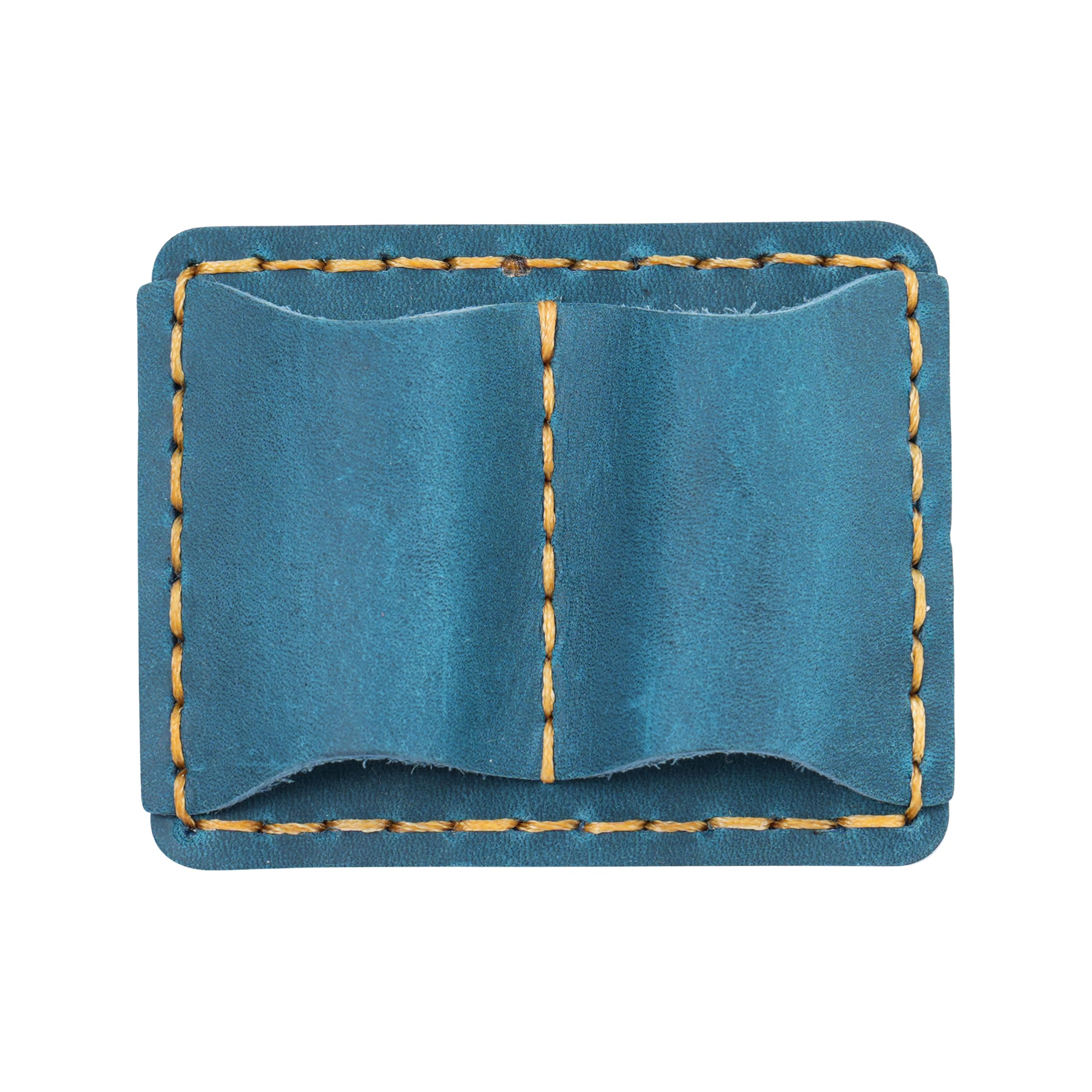 AIGUONIU Vintage Top-Grain Leather Pen Holder for Traveler's Notebook – Handmade Crazy Horse Leather Dual Pen Loop with Stainless Steel Clip (Blue)