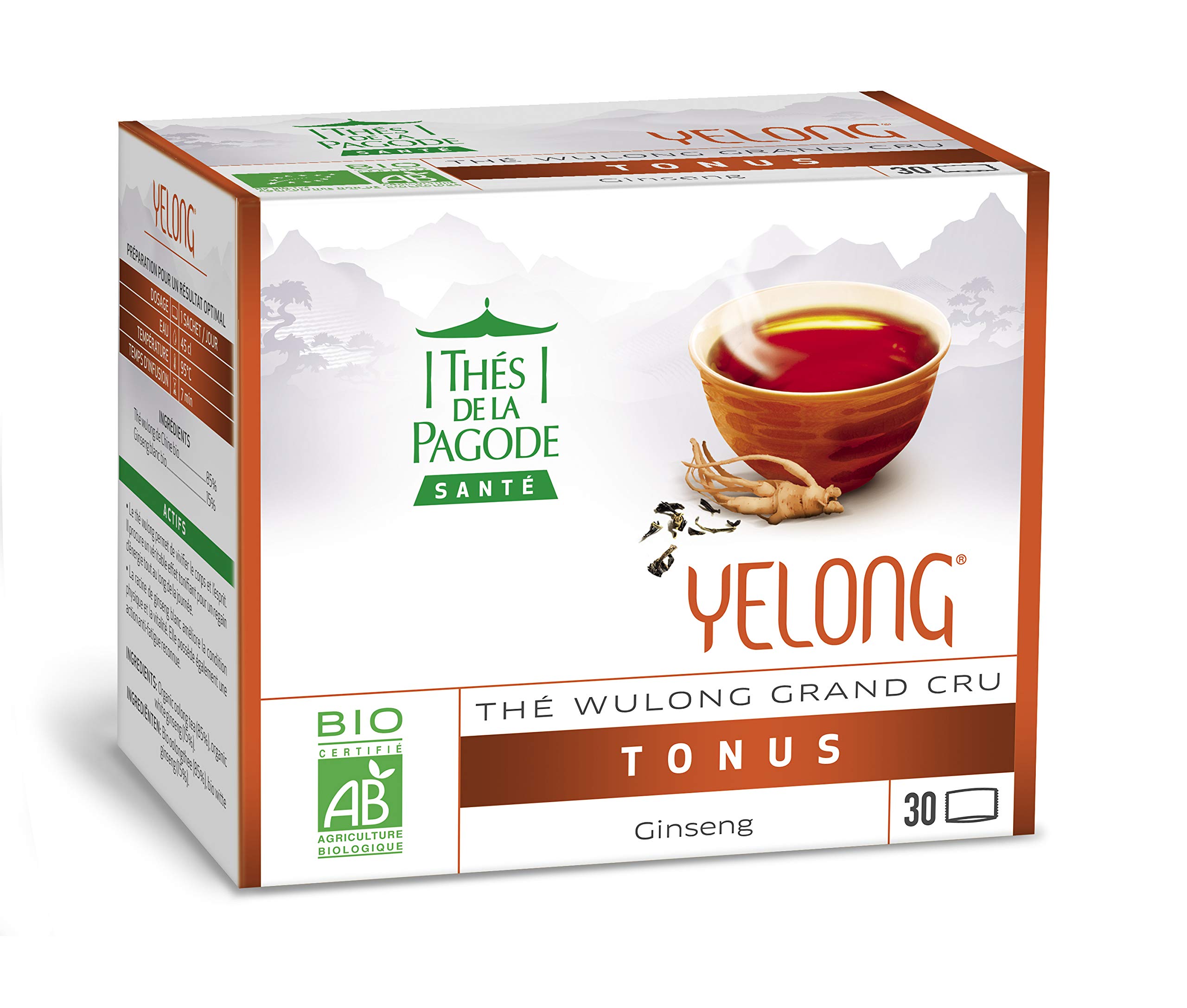 Thés de la Pagode - Thé Yelong Bio - Thé Bio Wulong au ginseng - Vitalité - Boîte infusettes de 30 infusettes