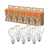 LEDVANCE Lampada a risparmio energetico a LED, lampadina a filamento di vetro, E27, bianco caldo (3000K), 4 watt, sostituisce lampadina da 60W, altamente efficiente, confezione da 6