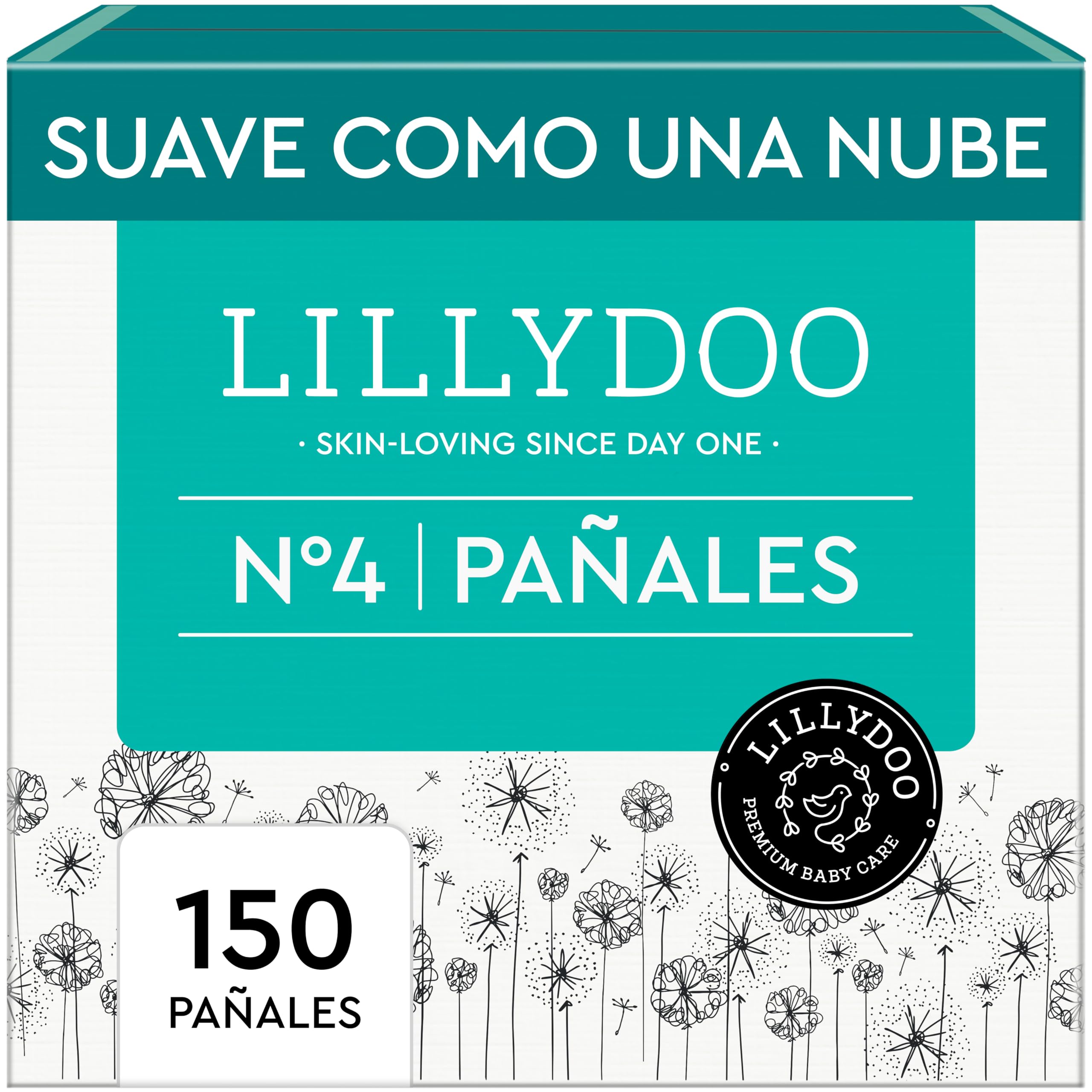 Pañales LILLYDOO, talla 4 (9+ kg), 150 uds., con protección contra fugas | Pañales delicados con la piel: extra suaves, sin perfumes ni lociones y testados dermatológicamente