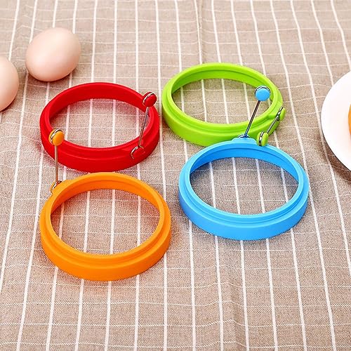 Miniatura 5 de Anillos de huevo de silicona de grado alimenticio, multicolor, moldes para cocinar huevos fritos (paquete de 4, 4 pulgadas)