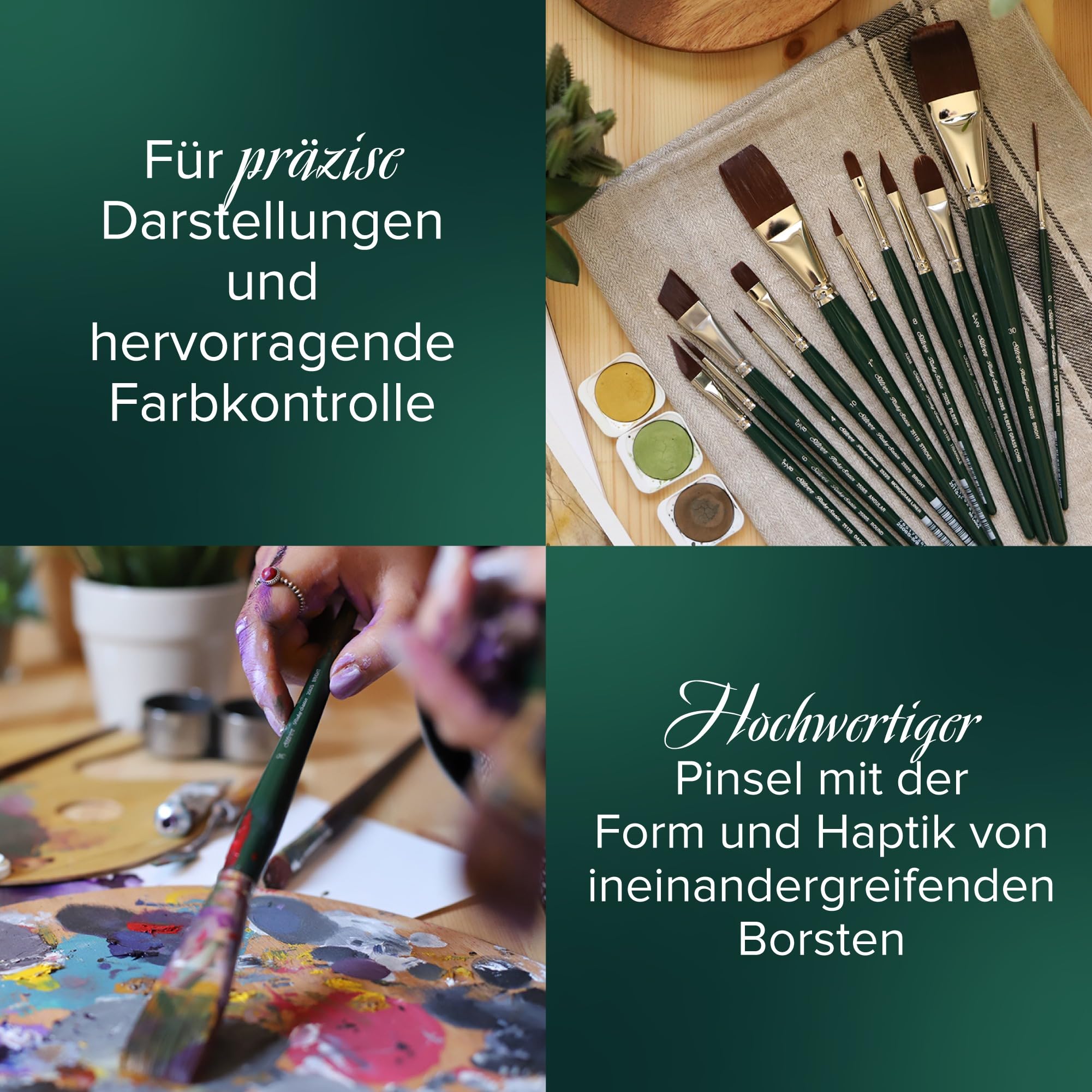 Silver Brush Limited RSS-2560S Ruby Satin 6er Pinselset - Rundpinsel Gr 4, Bright Gr 10, Filbert 1/2 Zoll, Eckiger Pinsel 5/8 Zoll, Dreieckiger Pinsel Gr M, Monogramm Pinsel Gr 2/0 | Rund, Dreieck, Winkel, hell, Monogramm-Liner, Graskamm, kurzer Griff, fe