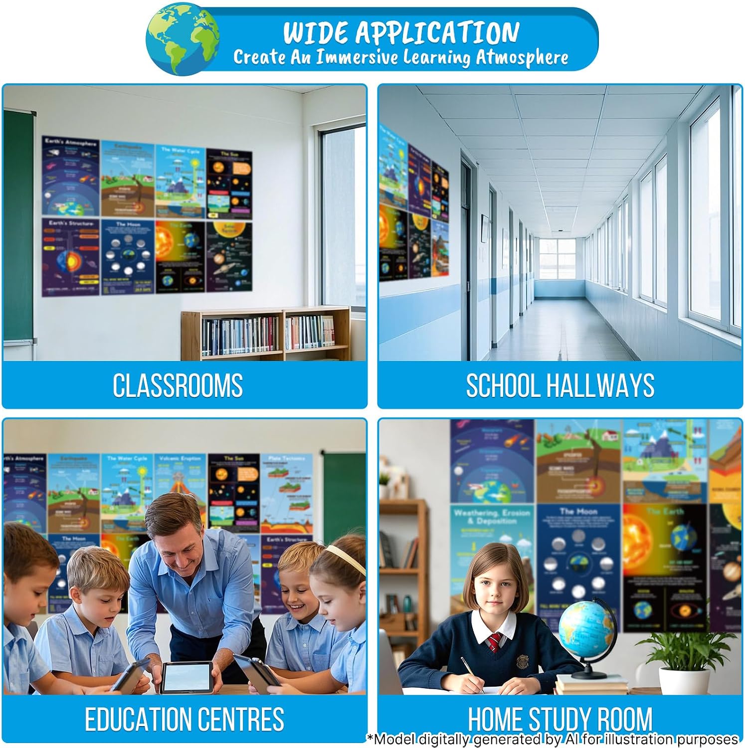 12 Pack Science Posters, Earth Planet Education Poster Classroom Decor, Science Classroom Must Haves for Middle School, 11x17in