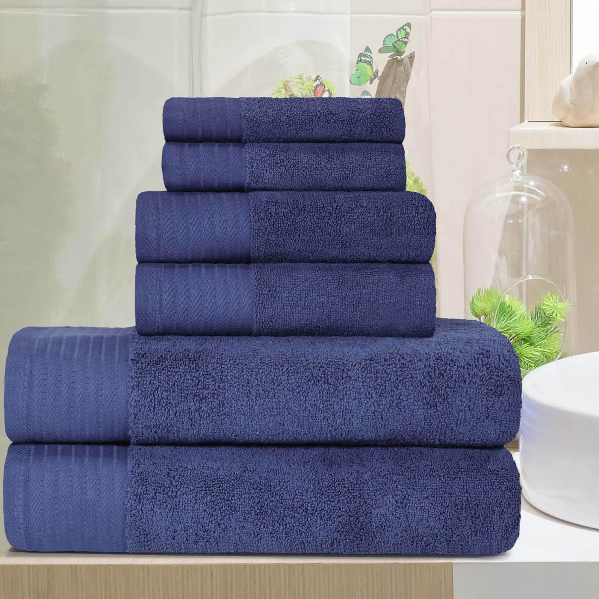 Serviettes en coton turc bleu marine : lot de 6 draps de bain absorbants
