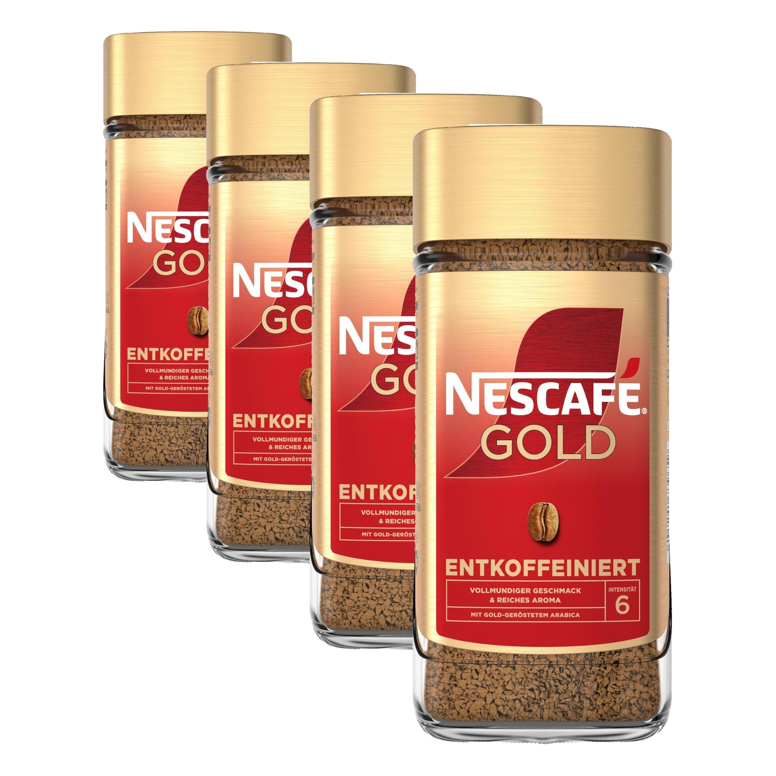 NESCAFÉ GOLD Entkoffeiniert, löslicher Bohnenkaffee, Instant-Kaffee aus erlesenen Kaffeebohnen, vollmundig & aromatisch, koffeinfrei, 4er Pack (1 x 190g)