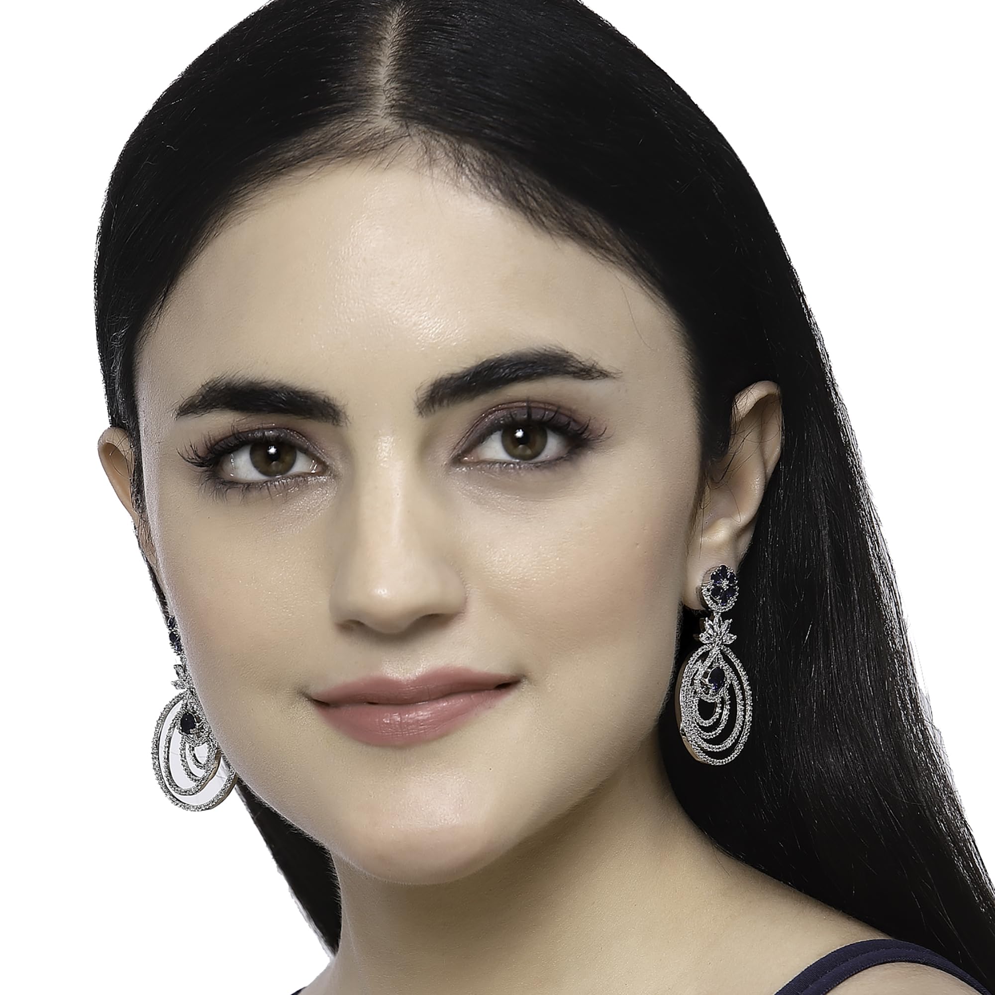 American Diamond Floral Layered Drop Earrings