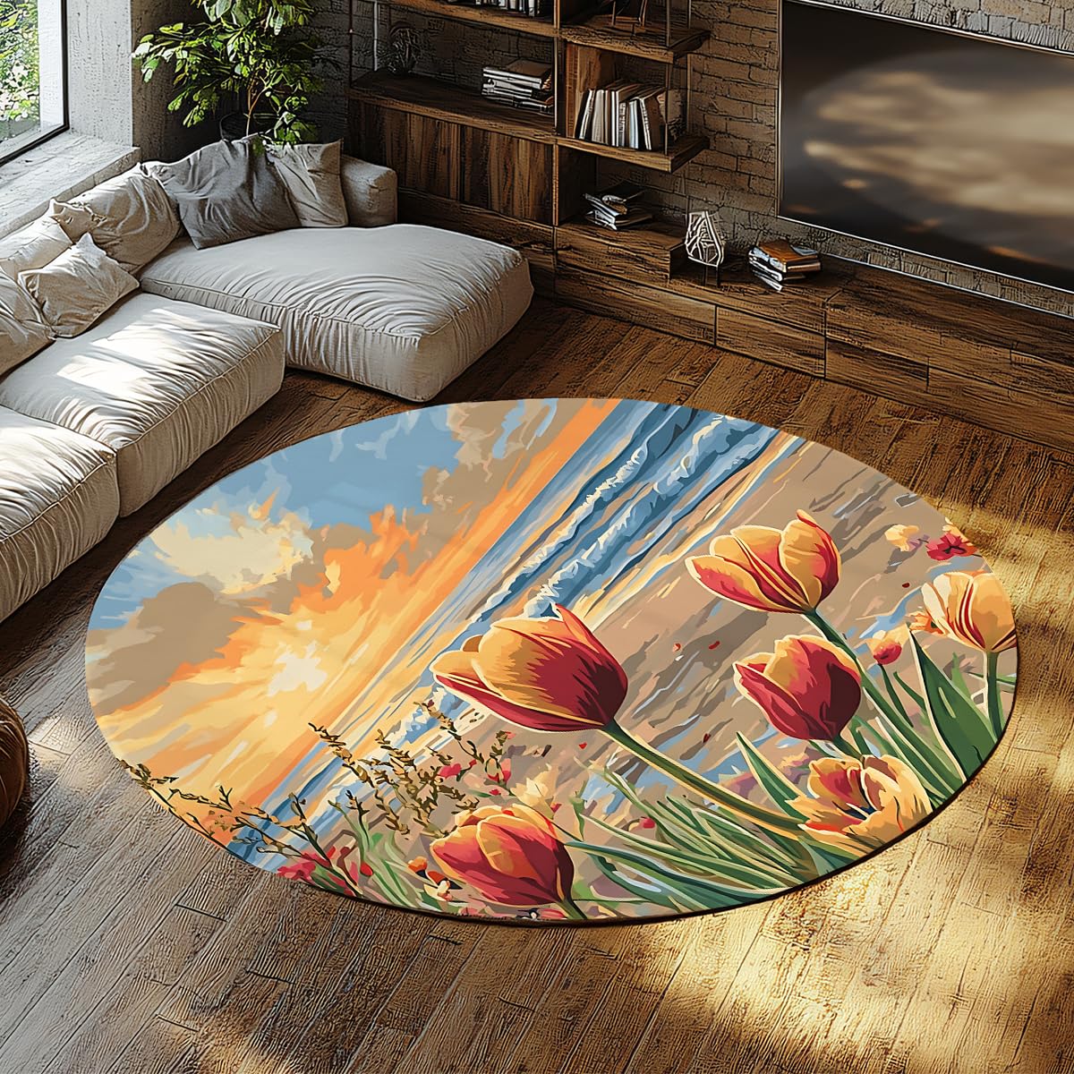 Tapis rond lavable idéal pour salle à manger et entretien facile