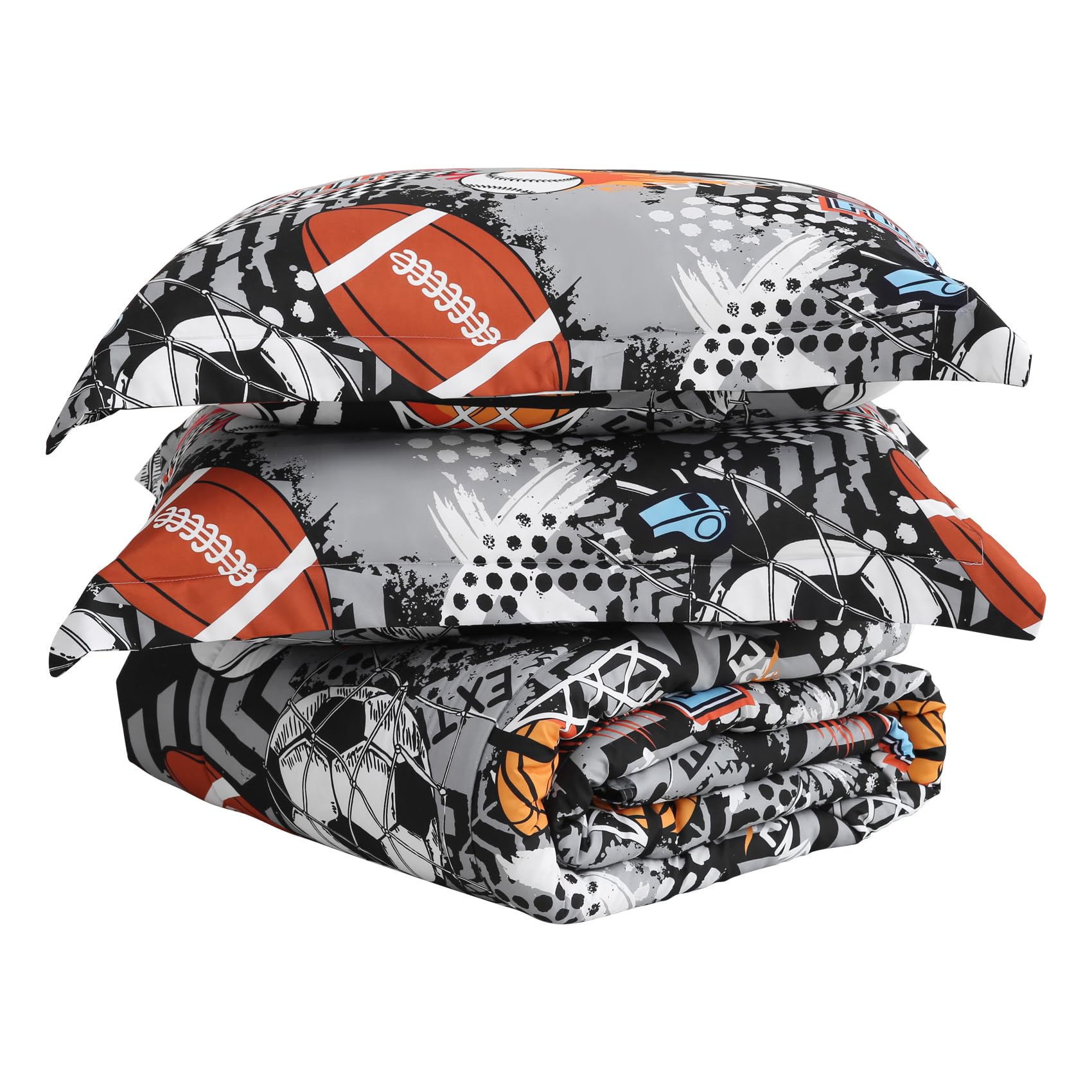 Yibeizi Grey Sports Comforter Set for Boys Twin Baseball Bedding