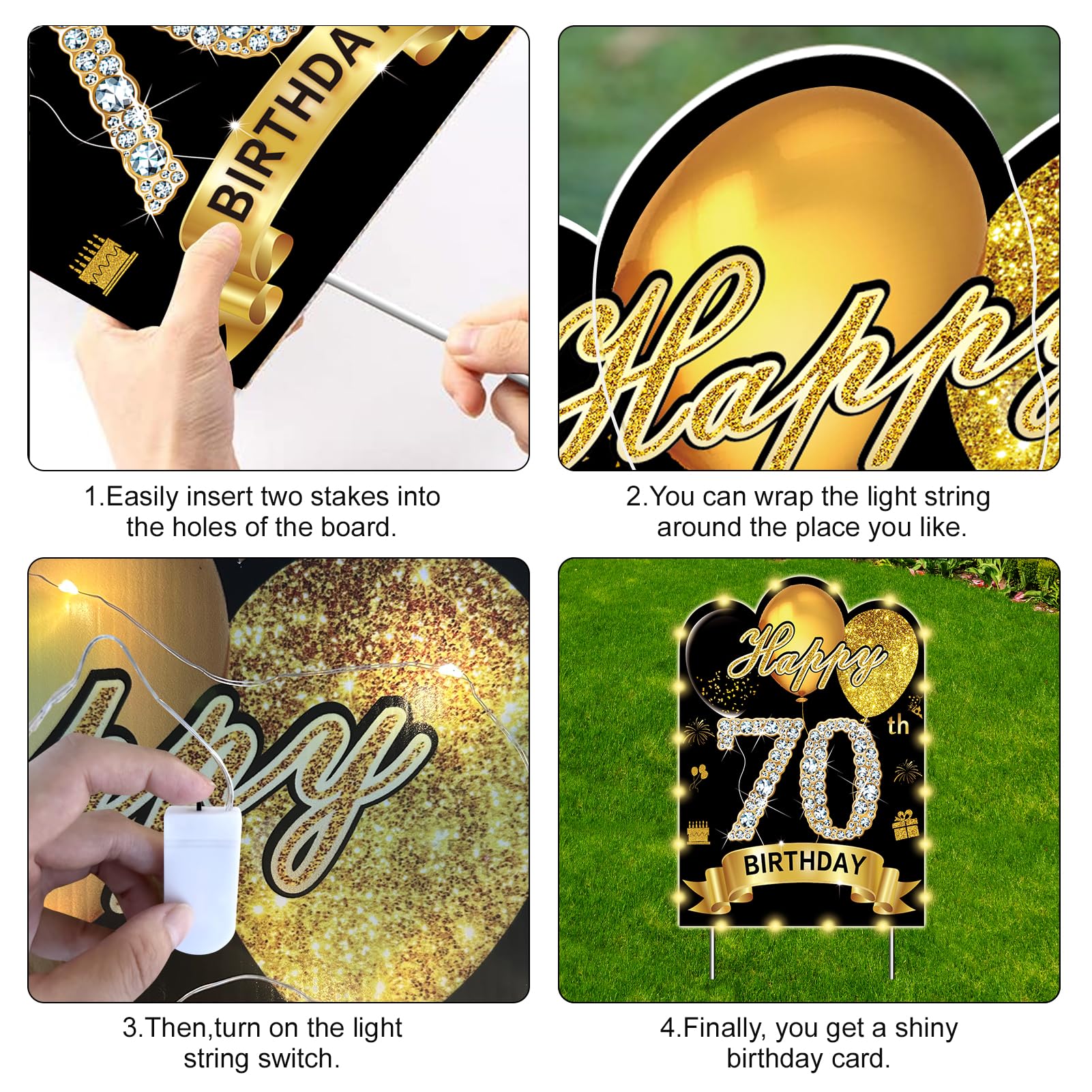 2-teilige Geburtstags-Dekoration 70. Geburtstag - Schwarz-Gold Rasenschilder Mit Jahrgang 1955