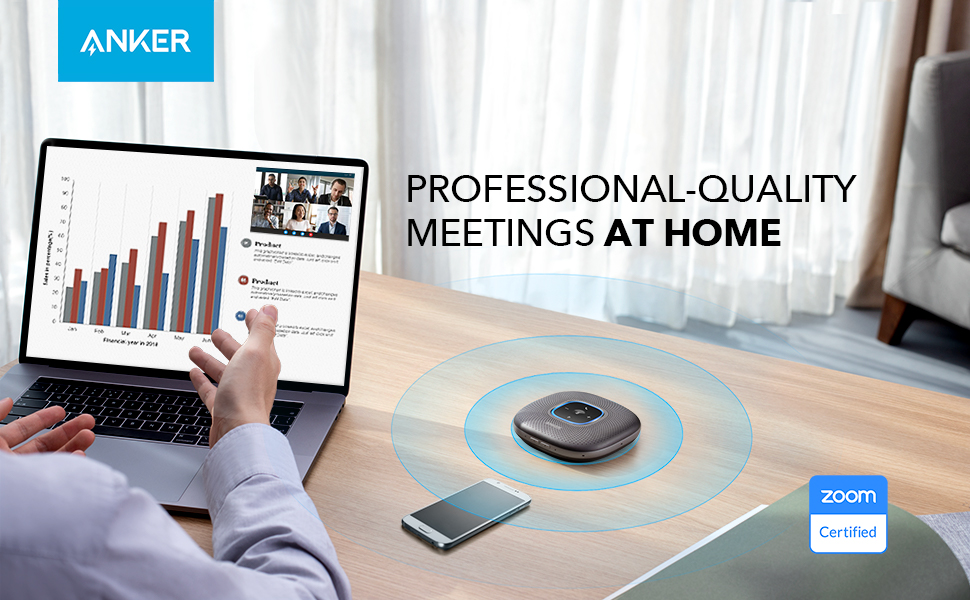 Anker PowerConf Bluetooth luidsprekertelefoon met 6 microfoons, verbeterde Voice Pickup,24 uur gesprekstijd,Bluetooth 5,USB C, Bluetooth- conferentieluidspreker compatibel met toonaangevende platformen