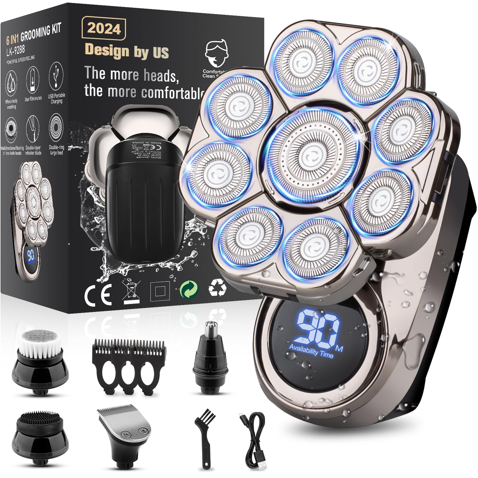 9D Electric Head Shaver for Bald Men, Upgraded 6-in-1 Head Shaver for Bald Men, Waterproof Wet/Dry Grooming Kit Electric Shaver for Men, Cordless Rechargeable Bald Head Razor for Home&Travel Gift (B0C3RFVJ1Z) Amazon Price History, Amazon Price Tracker