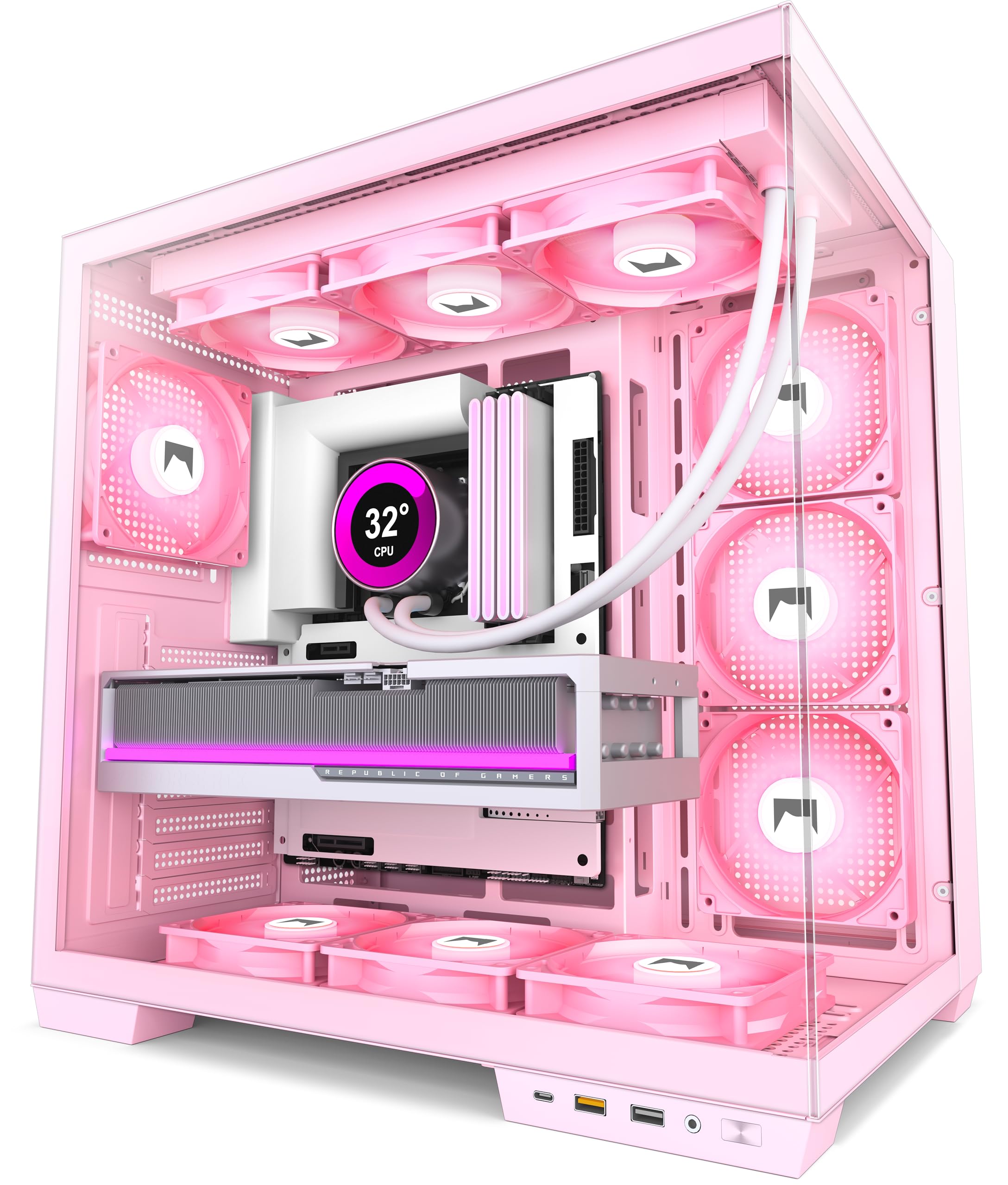 H1 ATX PC Case-Pre-Installed 7 PWM ARGB Fans, Dual Chamber Mid-Tower Gaming PC Case, with Type-C, Simultaneous Installation of 3x 360mm Radiators, Black (Black, H1) — view 16