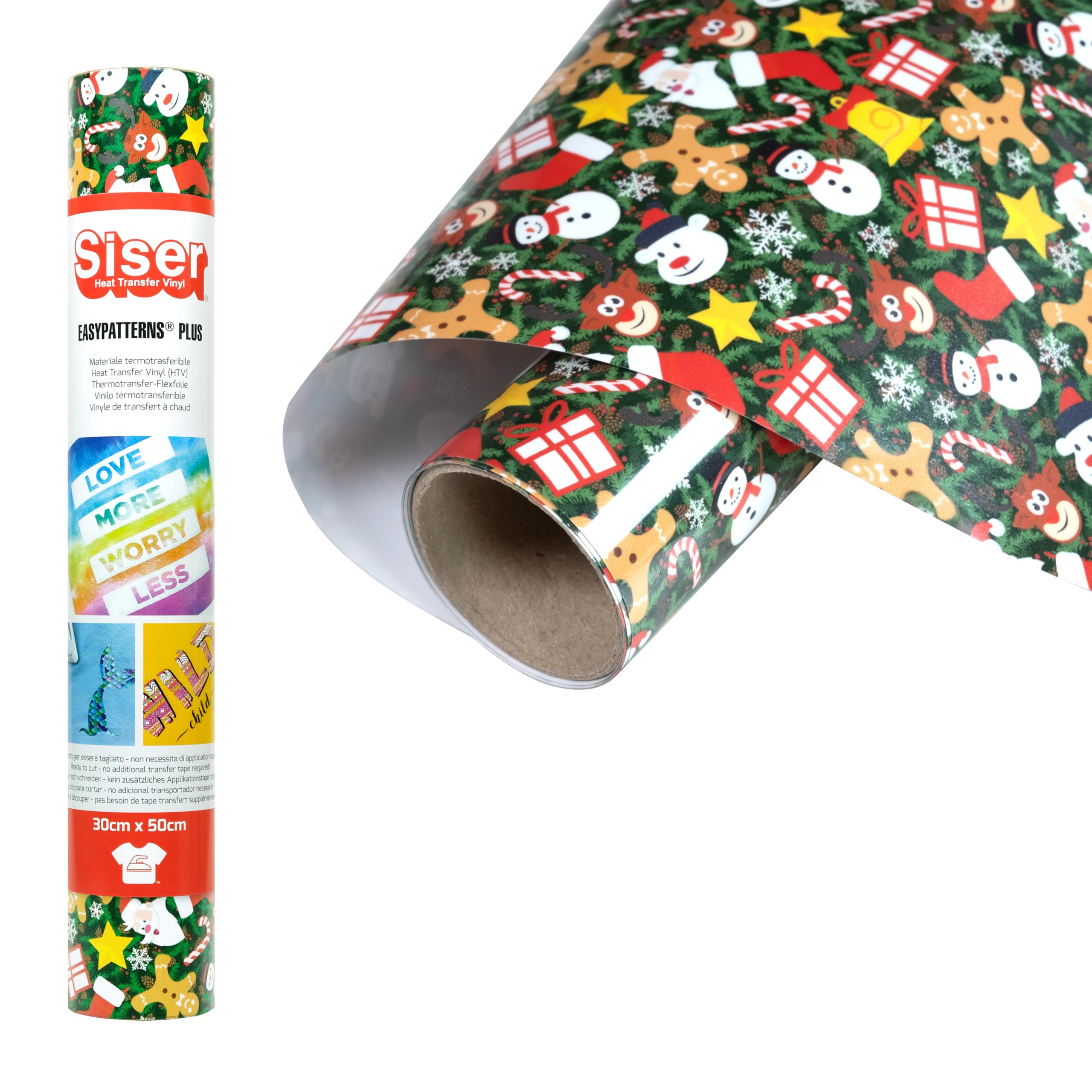 Siser® Easypatterns PLUS Joyful Christmas, 30cm x 0,5 mt, vinile Termotrasferibile Termoadesivo per la Personalizzazione di Abiti, Accessori e Tessuti d'arredo, Materiale per Hobby Creativi