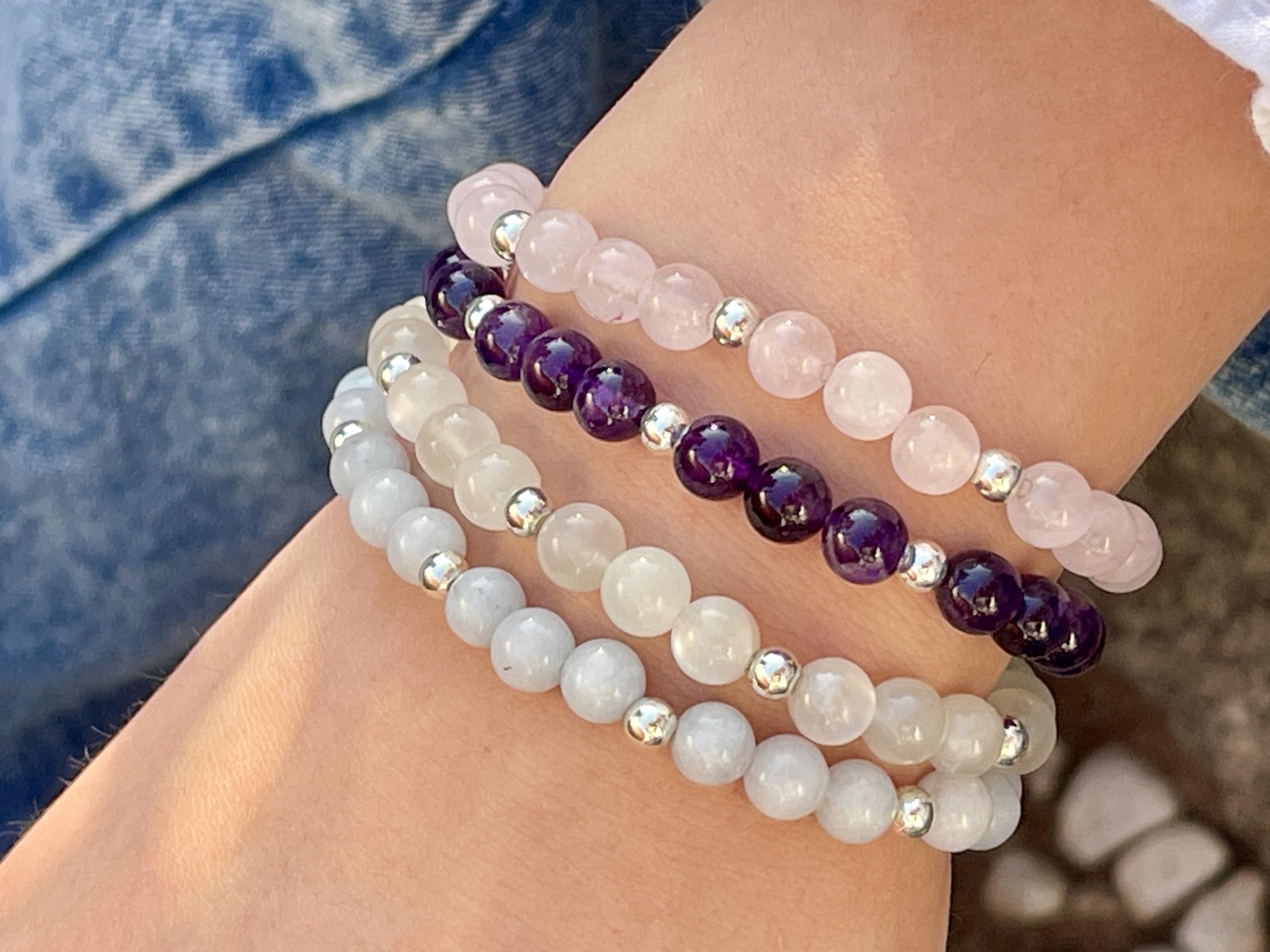 Amethyst Armband Perlen echt 6mm mit Edelstahlperlen 4mm Silber Gold Roségold oder Ionisiert - Handmade Perlenarmband Wahre Liebe Inspiration Energie Spiritueller Schmuck Unisex