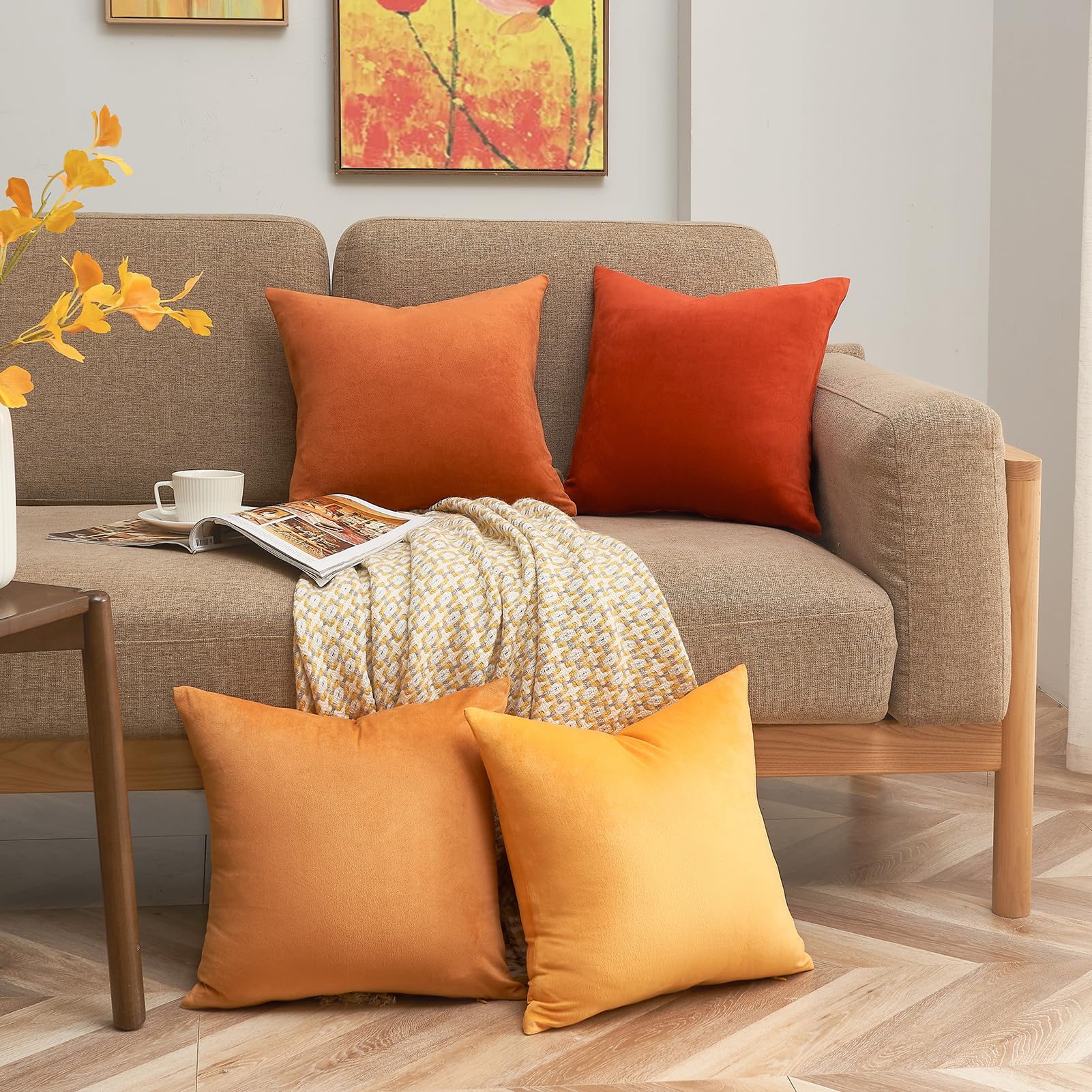 Topfinel 4 Pezzi Copricuscini Divano 40x40 Decorativo Casa Giallo Velluto Copricuscini per Cucina Sedia Soggiorno Letto Giardino Camera da letto Copricuscini Serie Moderna Giallo
