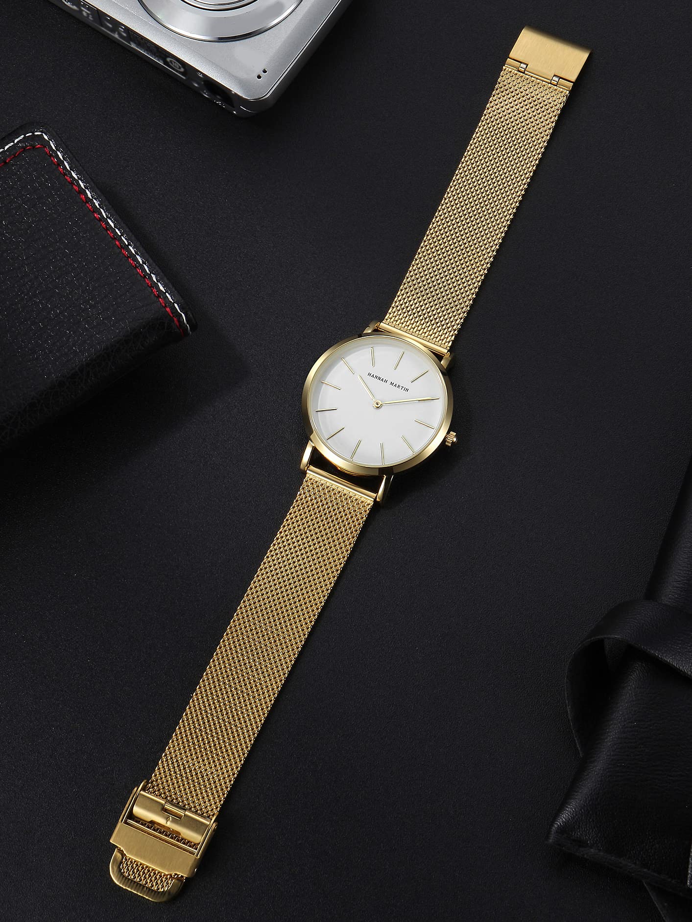 HANNAH MARTIN Reloj de Cuarzo para Mujer Banda Malla Acero Inoxidable Ultra Delgado
