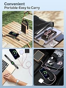 Travel Essentials, 4 in 2 Multi Charging Cable for Apple Watch Charger/iPhone Charger,USB C Cable Cord for iPhone 17-11/iWatch Ultra/10-2/Galaxy S25-S20, Android Phones, Kindle, MP3-Pink,4FT