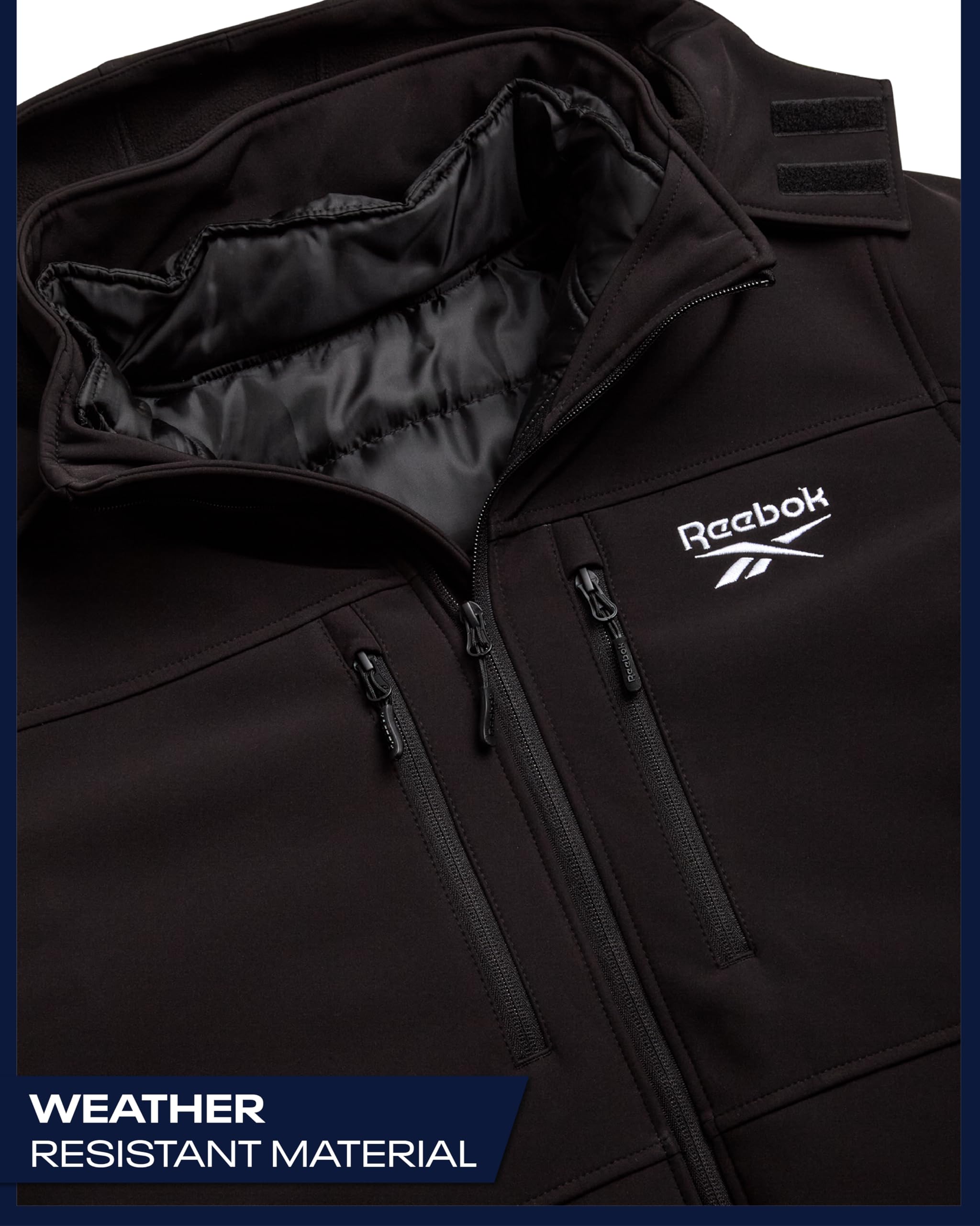 Reebok Giacca invernale da uomo in softshell, sistema 2 in 1, con cappuccio, giacca a vento in softshell, piumino rimovibile per uomo