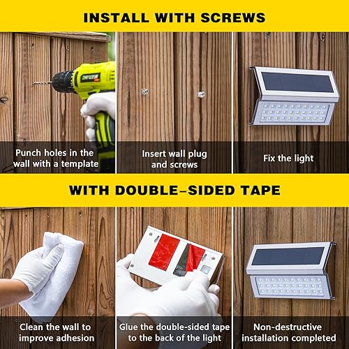Miniatura 7 de ROSHWEY Paquete de 4 luces solares para exteriores, 30 luces LED de acero inoxidable, impermeables, para escaleras, decoración de patio trasero para