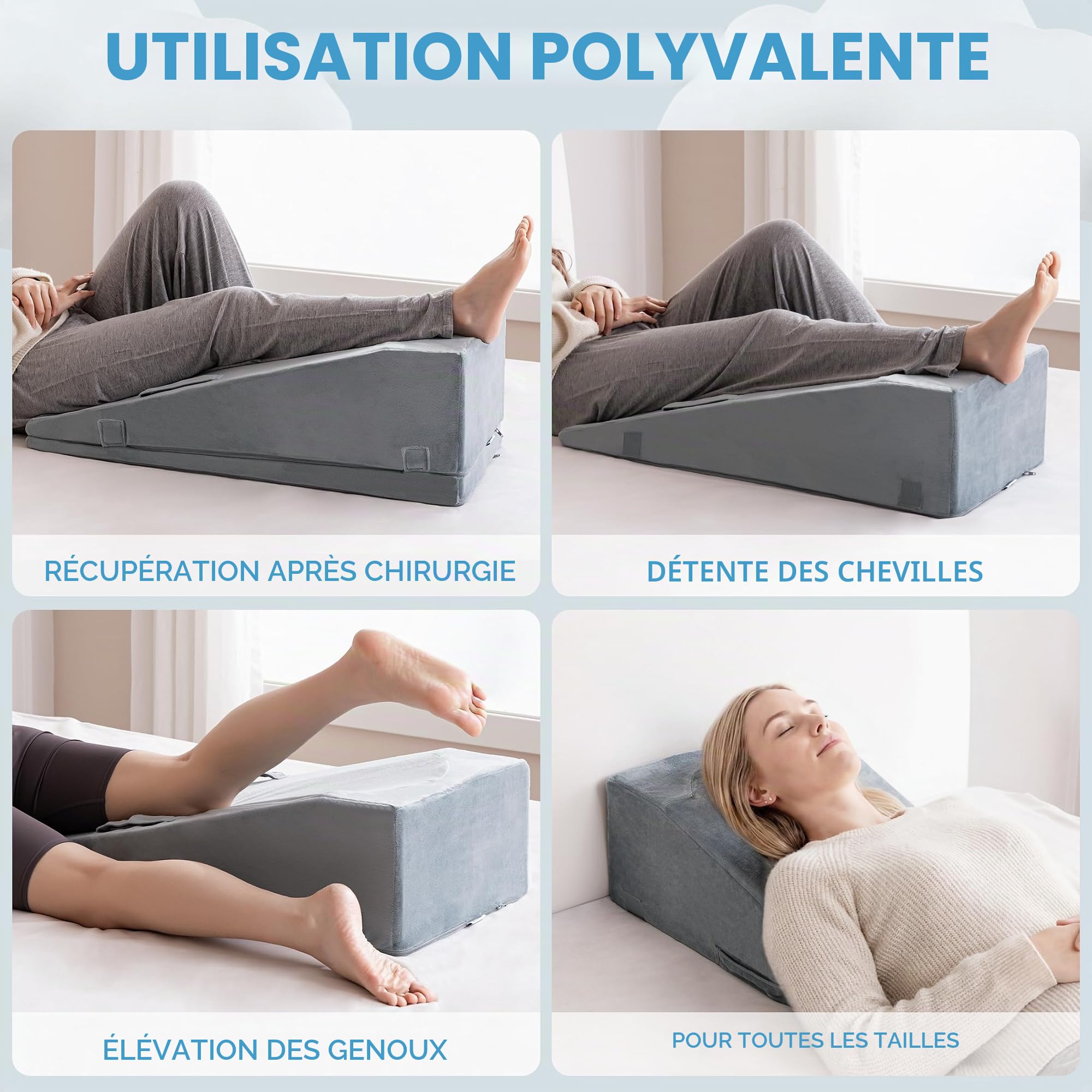 Coussin d'élévation des Jambes, Oreiller Incliné en Mousse de Qualité Réglable, Soulage les Douleurs Articulaires Post-Opératoires, Courbe Ergonomique pour Favoriser la Circulation Sanguine