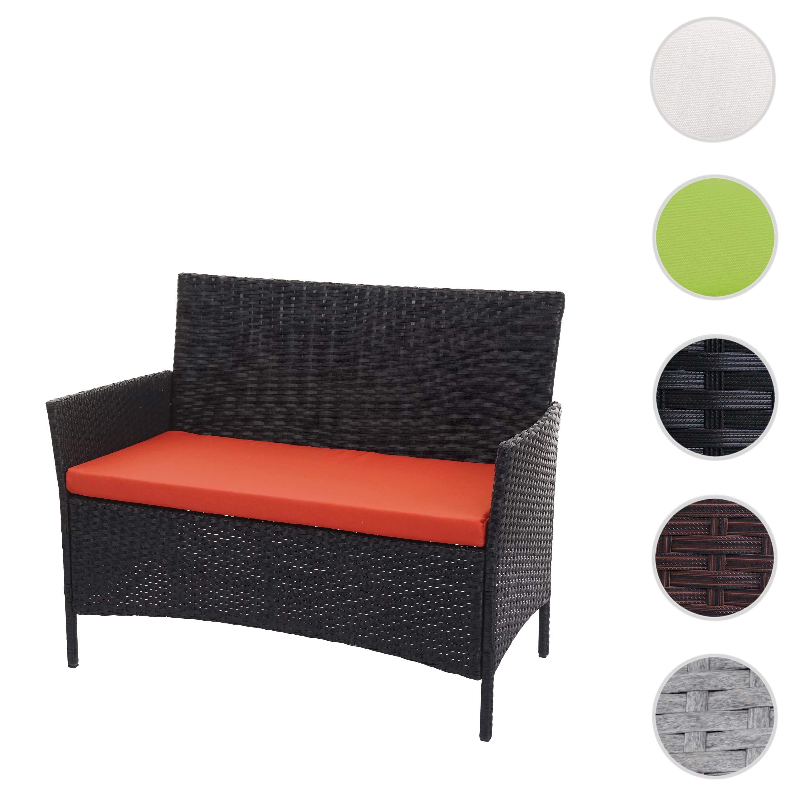 Mendler Divano sofa esterno giardino 2 posti Halden 106cm polyrattan antracite con cuscino arancione