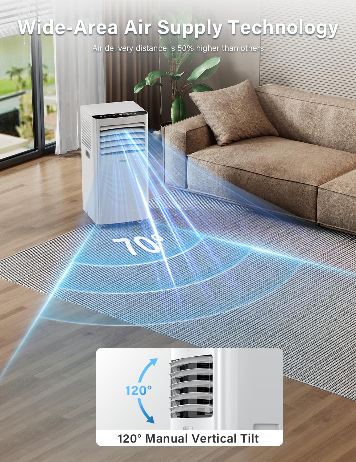 Aire acondicionado portátil de 12000 BTU, unidad de aire acondicionado para dormitorio con 4 modos de refrigeración/deshumidificador/ventilador y sueño, hasta 400 pies cuadrados, 45 db silencioso 7