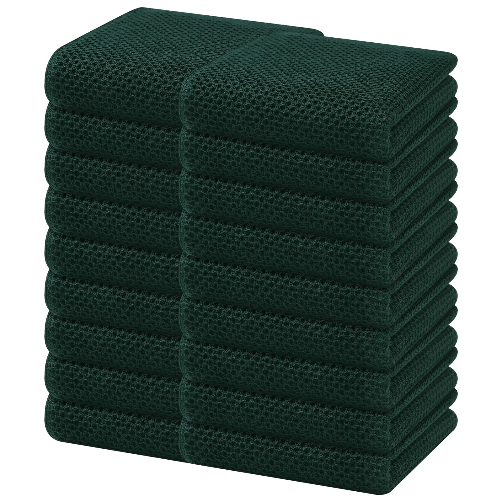 Homaxy 100% Cotton Waffle Weave Kitchen Dish Towels 18-Pack, Blackish Green