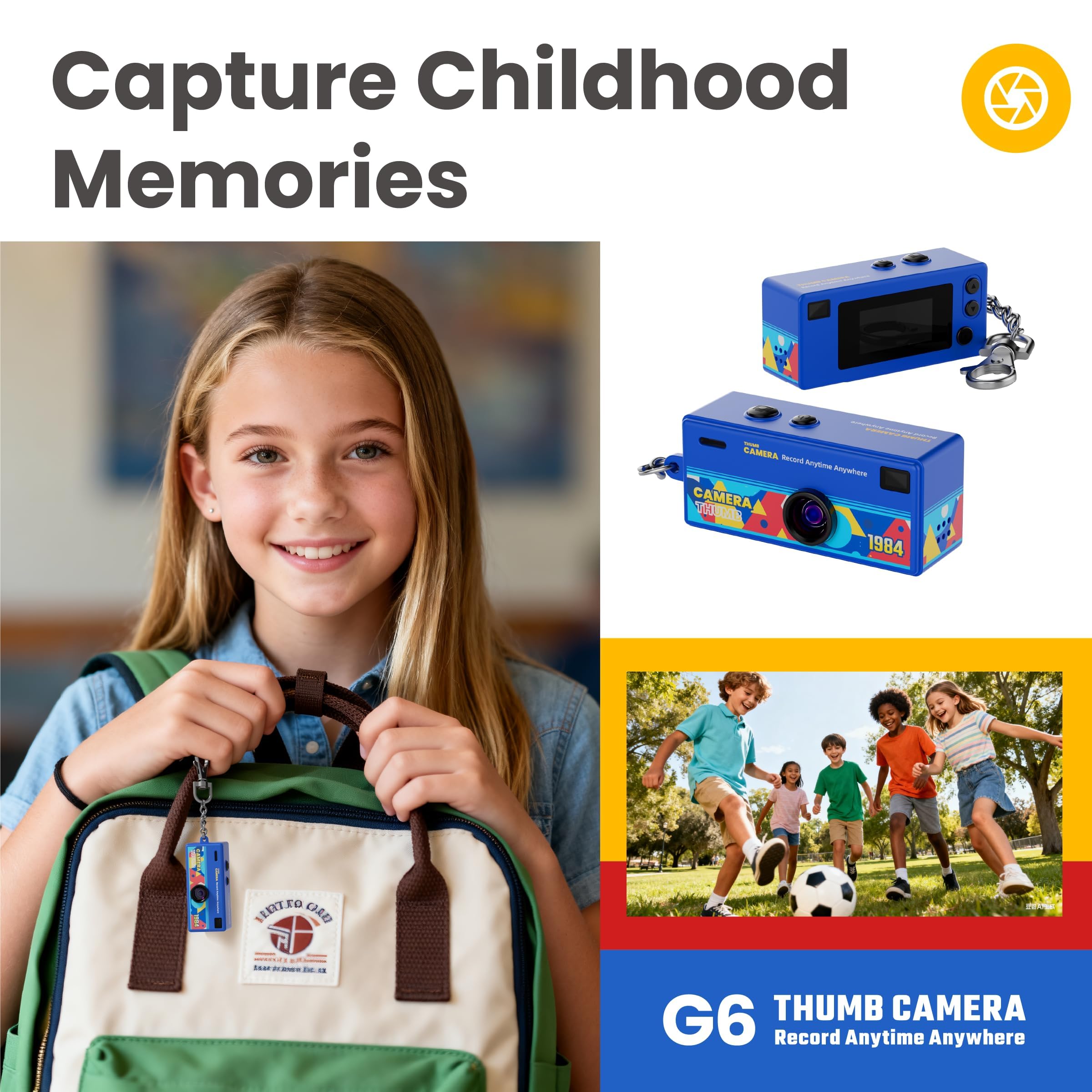 Fotocamera portachiavi,1080P Mini Macchina Fotografica Digitale,Fotocamera per Pollice Video Portatile Compatta Foto e Audio, Ultra Compatta, Type-C, Perfetta per Viaggi, Vlog e Social Media (Yellow)