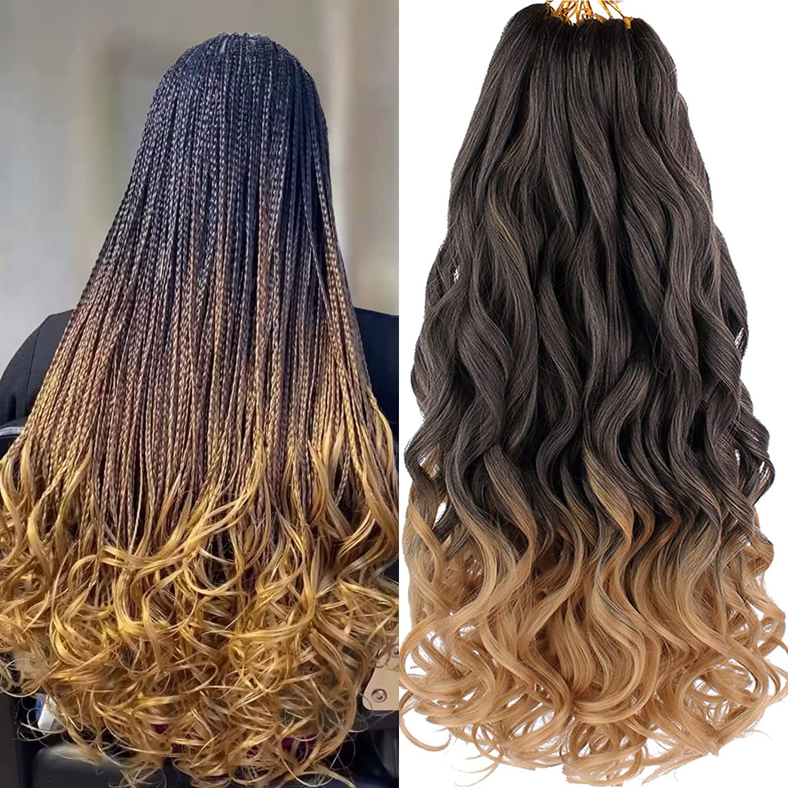 Xtrend 18 Inch Curly Braiding Hair Pre Stretched 8 Packs French Bouncy Braiding Hair Curls For Spanish Crochet French Curl Yaki Texture Synthetic Braiding Hair Women Extensions（18 Inch,T27#）