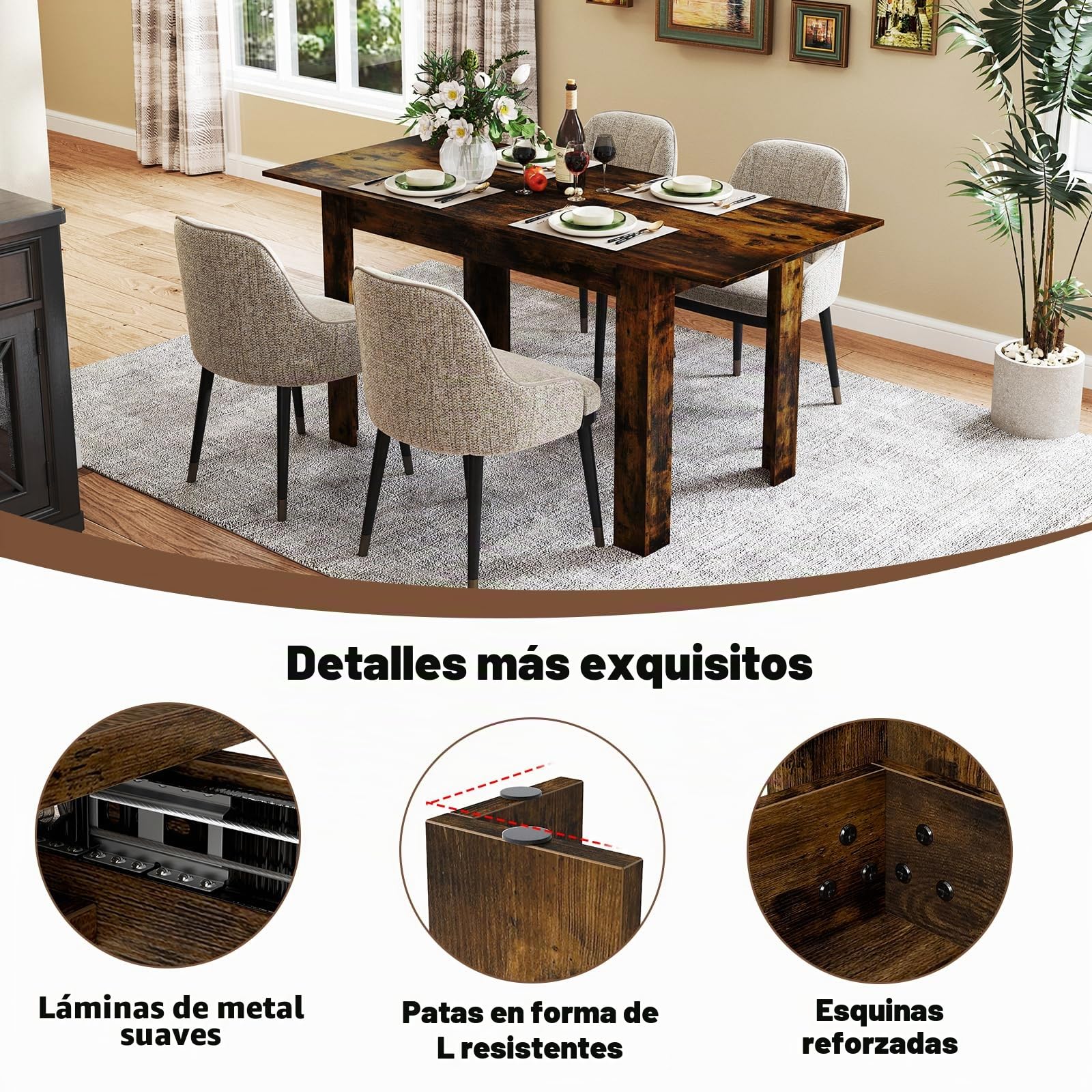 LIFEZEAL Mesa de Comedor Extensible 158 X 70 cm, Mesa de Jantar Rectangular, Capacidad Maxima 110kg Mesa Cocina para 4-6 Personas, Mesa Estilo Moderno con Tablero para el Salón (Marrón)
