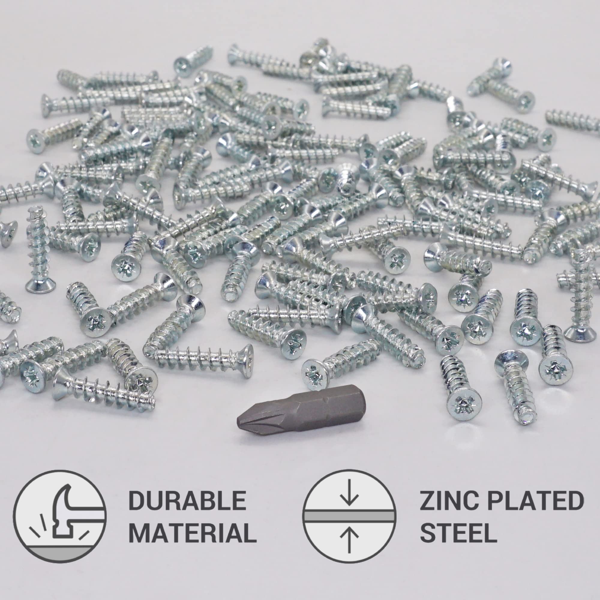 SKIR'CO (100 pcs) Zinc Plated Euro Screws 5.0 x 20 mm, Drawer Runner Screws, Flat Countersunk Head, Hinge Screws - Image 3