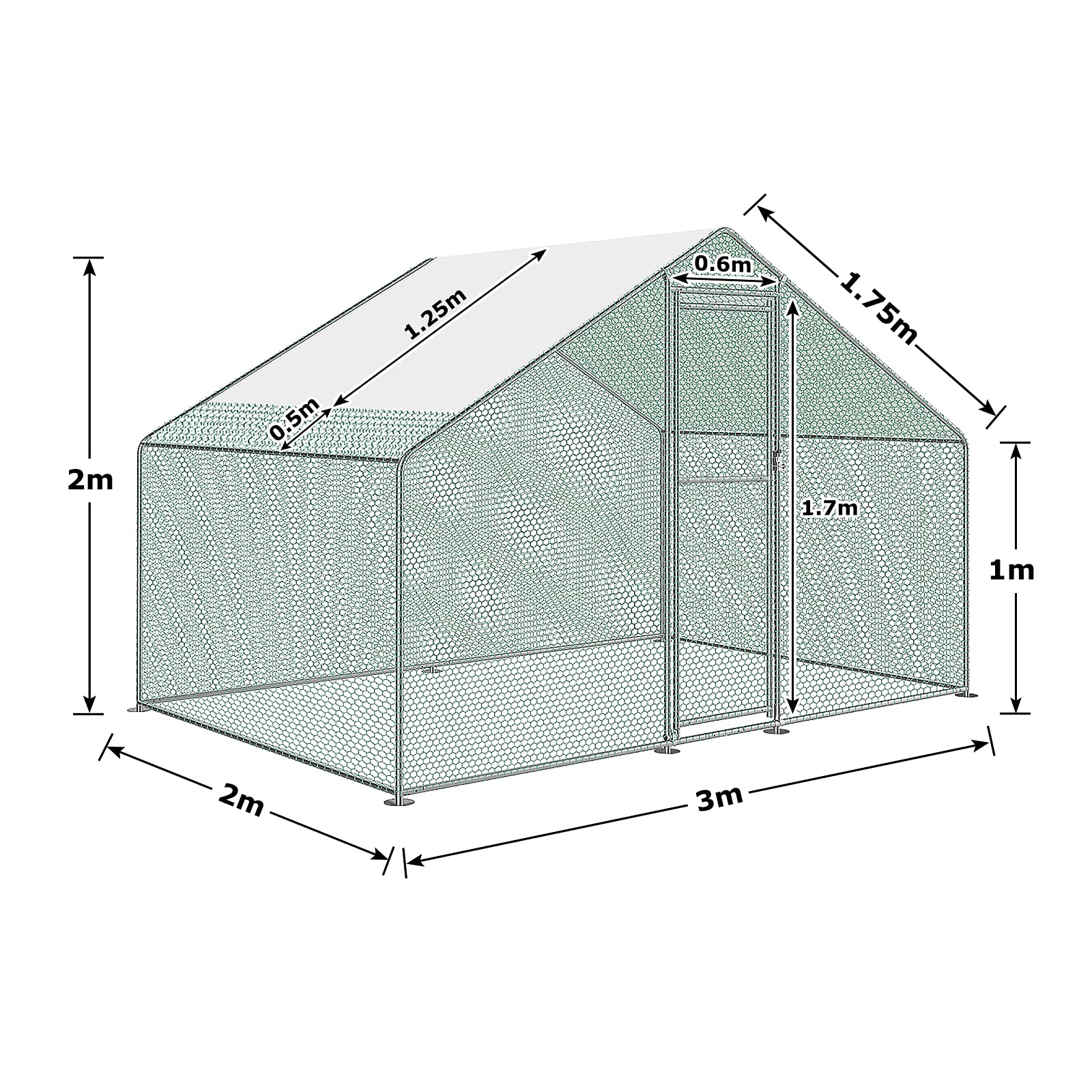 LZQ Cage Enclos Poulailler Extérieure pour Animaux Poulets Parc grillagé Acier galvanisé, 3x2x2 m