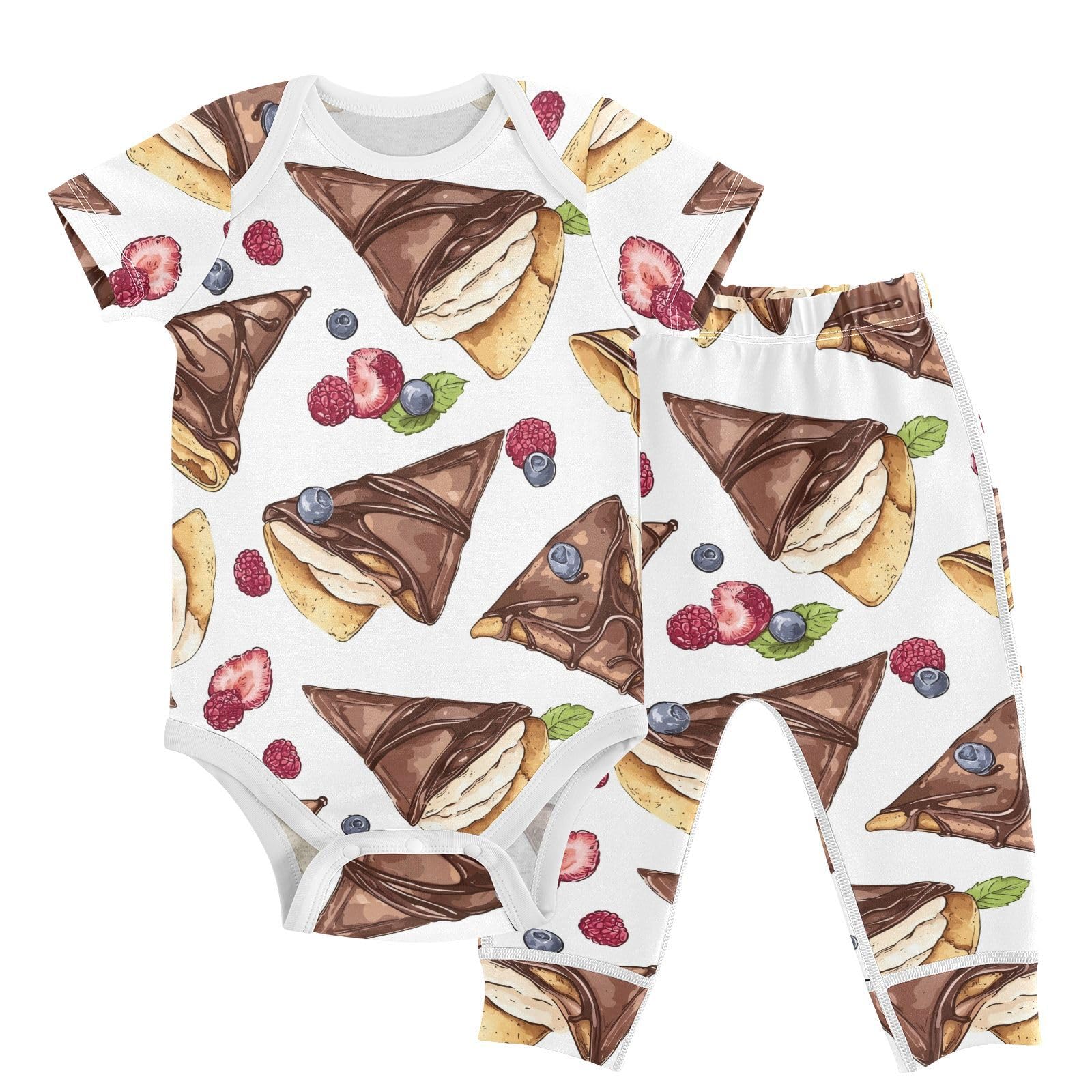vvfelixl Colorful Chocolate Crepe Baby Bodysuits Set,Baby Layette Sets Unisex Short Sleeve Babys Pants Sets 6-9M