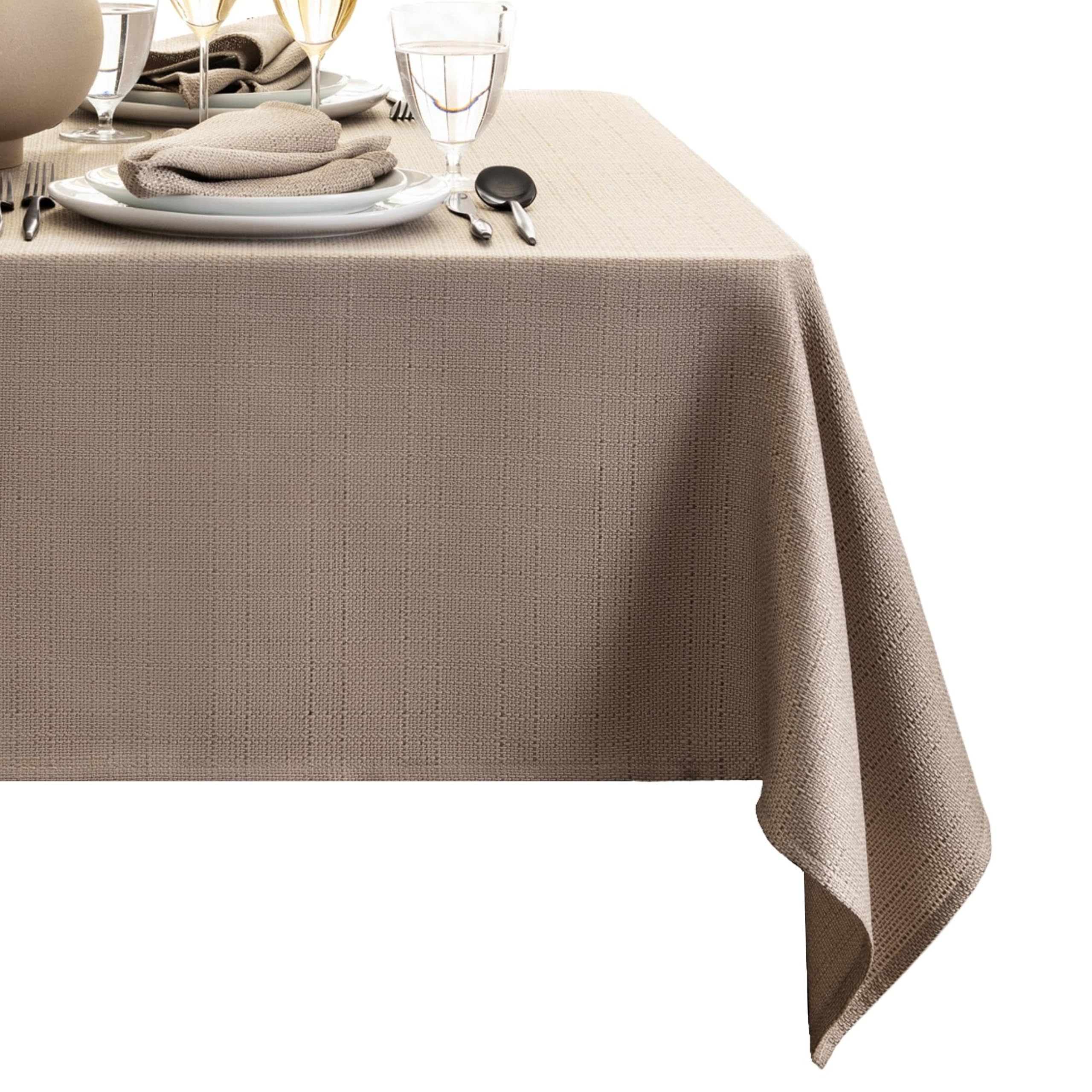 Elrene Taupe Home Fashions Laurel Solid Texture Water And Stain Resistant Tablecloth, 60"X144" Rectangle,
