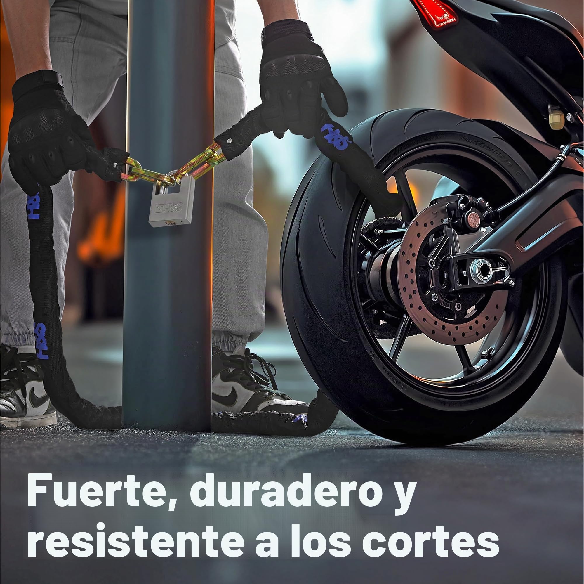H&S Candado resistente para motocicleta con candado | 10 mm x 2 m | Candado para motocicleta y scooter con cadena de seguridad | Candado de bicicleta de 2 m de alta seguridad | Cadena fuerte y candado
