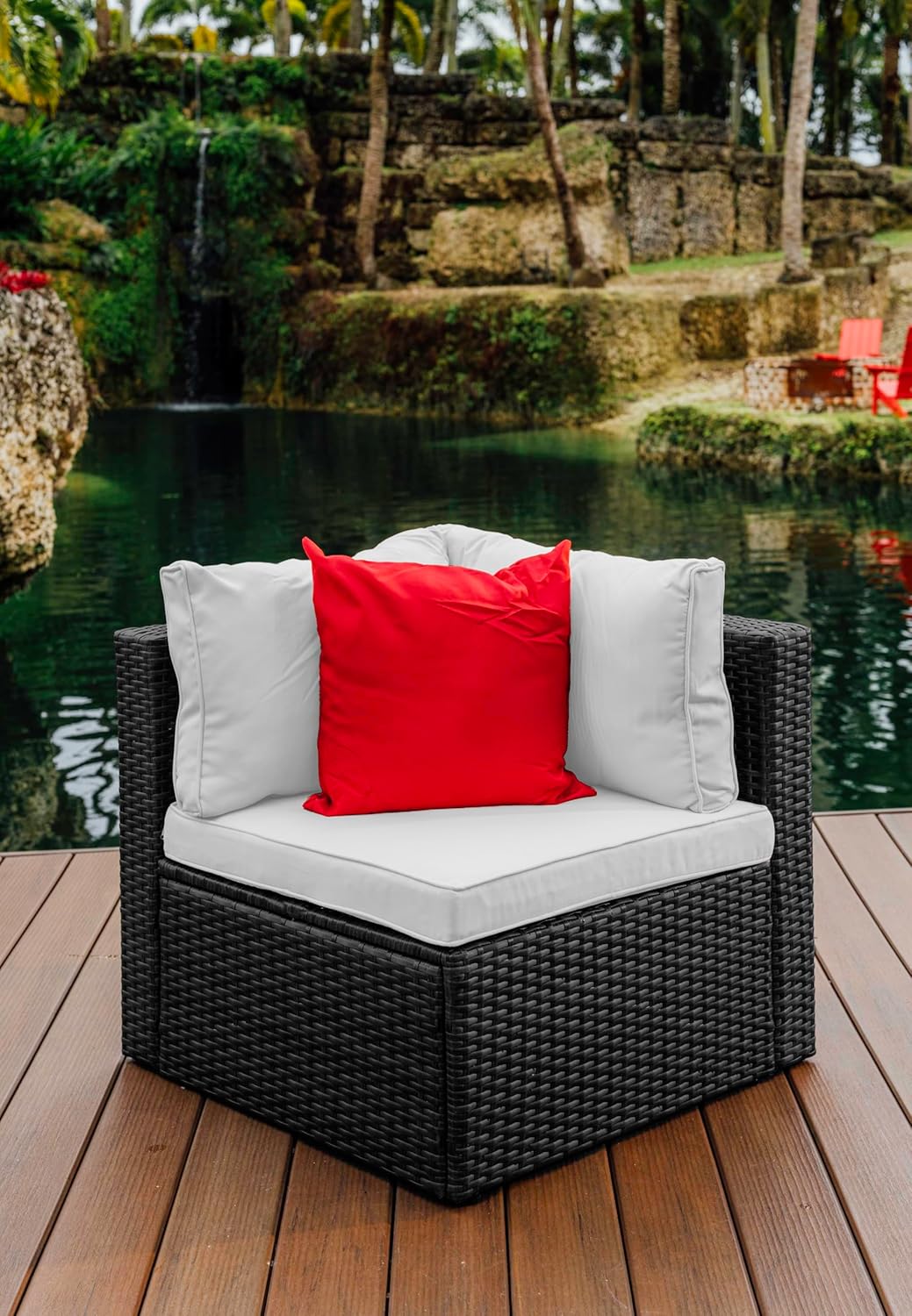 Nestl Outdoor Sectional Patio Furniture Set – 5 Piece Outdoor Patio Furniture Set with Outdoor Couch and Sectional Seating - Black with Off White Cushions, Standard