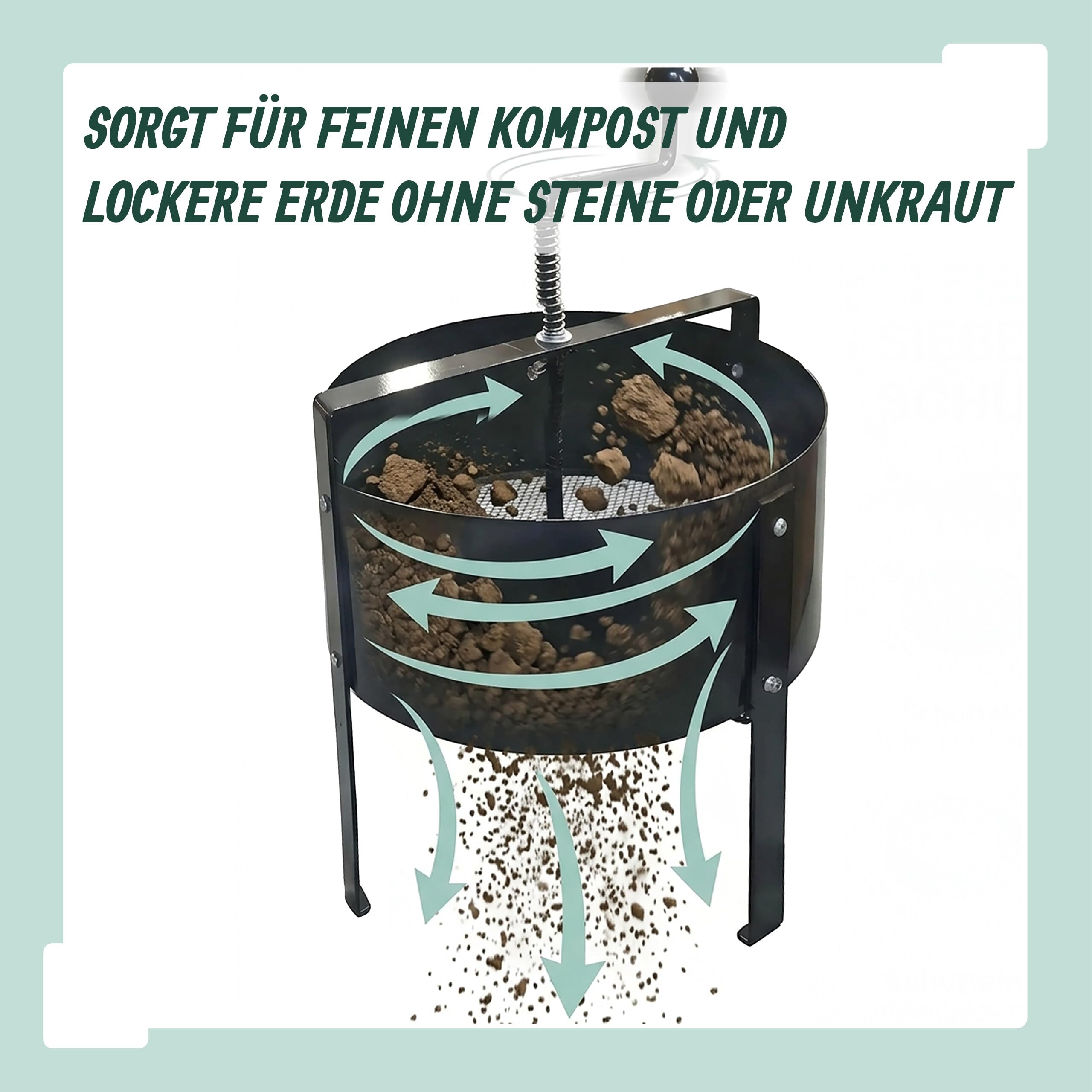 Relaxdays Gartensieb, Handkurbel, Ø 40 cm, Erde, Steine, Sand, Stahl, stehend, feinmaschiges Kompostsieb, schwarz