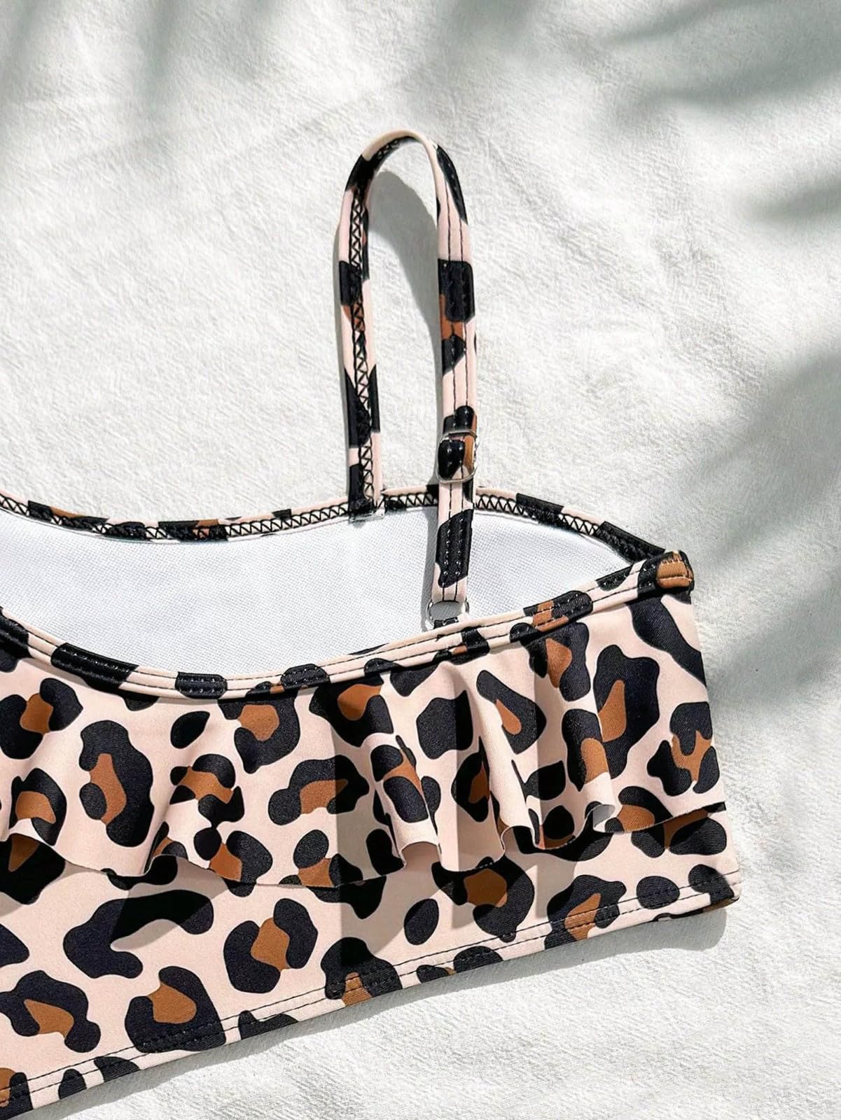 Bañador de dos piezas para niñas con estampado de leopardo: parte superior e inferior de bikini para playa y piscina en verano