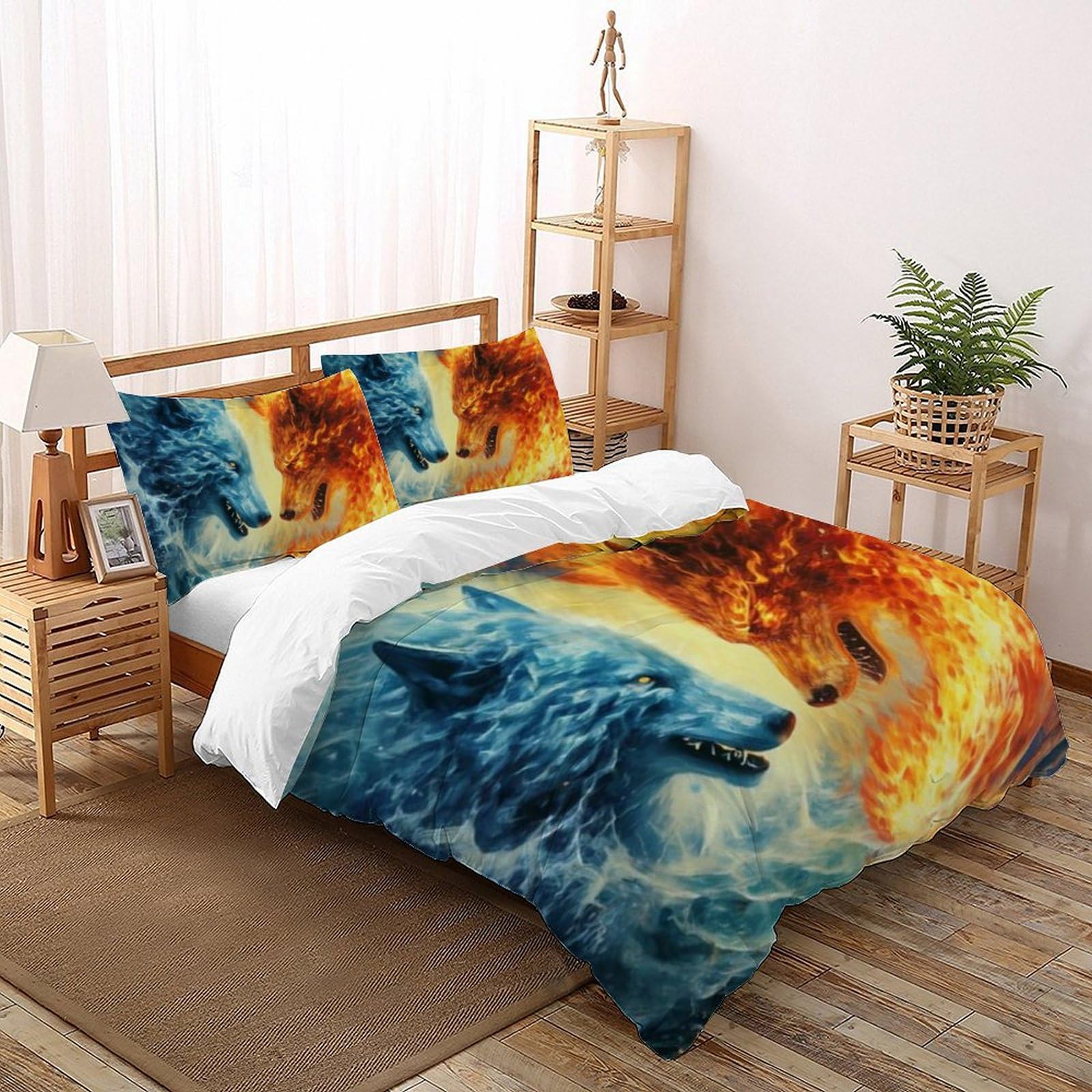 Housse de couette loup imprimé 3D literie microfibre pour lit enfant king size 220x240