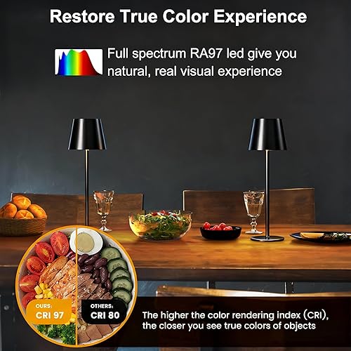 Miniatura 4 de Paquete de 2 lámparas de mesa inalámbricas de metal, 3 alturas ajustables, batería recargable de 5400 mAh, atenuación táctil de 3 colores, lámpara