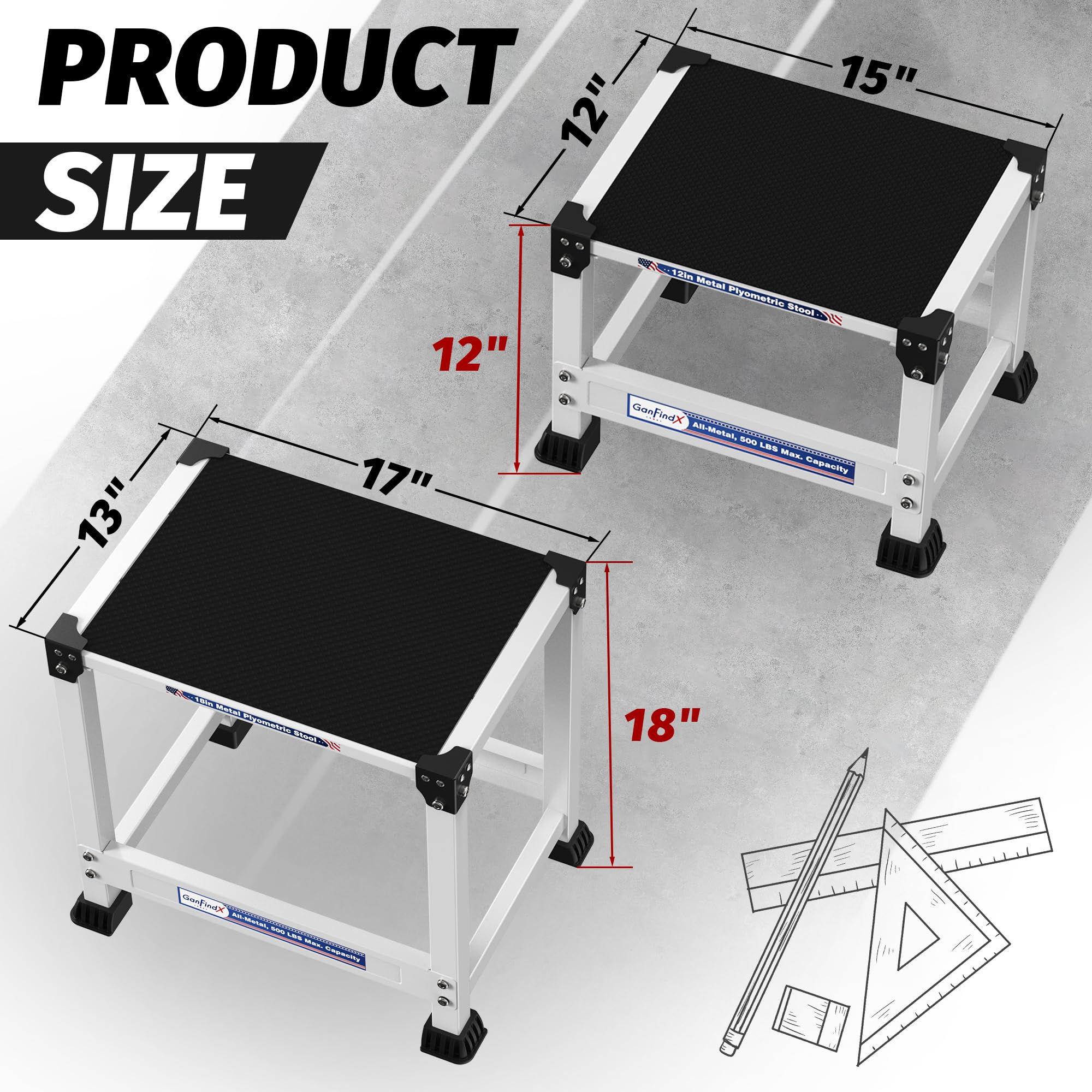 GanFindX Stahl-Plyo-Box, 30,5/45,7 cm Standfläche, Metall-Plyometrie-Sprungbox für Home Gym, Training von Fitness, Beweglichkeit, Ausdauer und Kraft, auch als Kurzhantelablage verwendbar