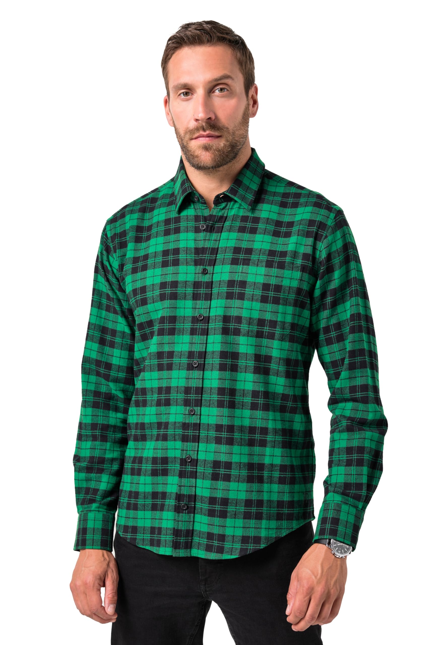 JP 1880 Herren große Größen Übergrößen Menswear L-8XL Karohemd, Langarm, Kentkragen, Modern Fit palmgrün 7XL 842986442-7XL